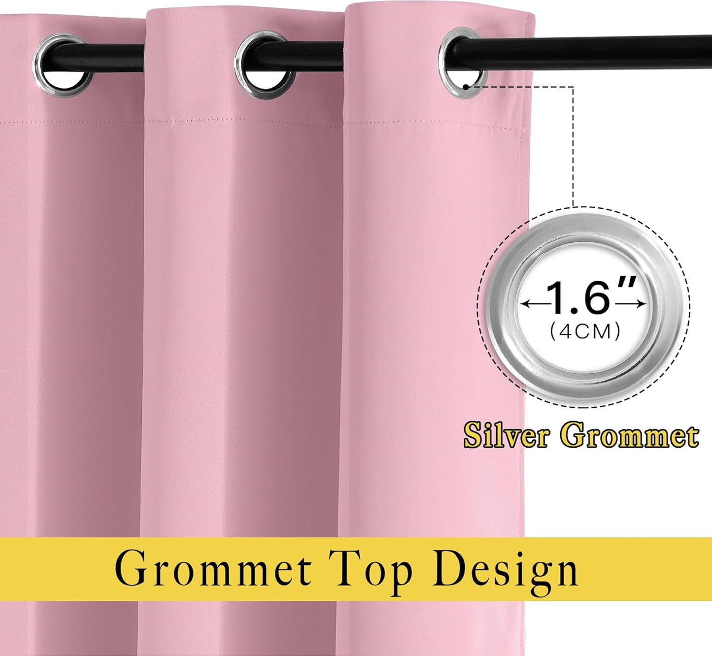 NICETOWN Room Darkening Curtain Panels - (52 inches W x 120 inches L, Crystal Pink, 2 Panels) Toddler Boy Bedroom Drapes with Grommet Top, Energy Smart Window Treatment Curtains