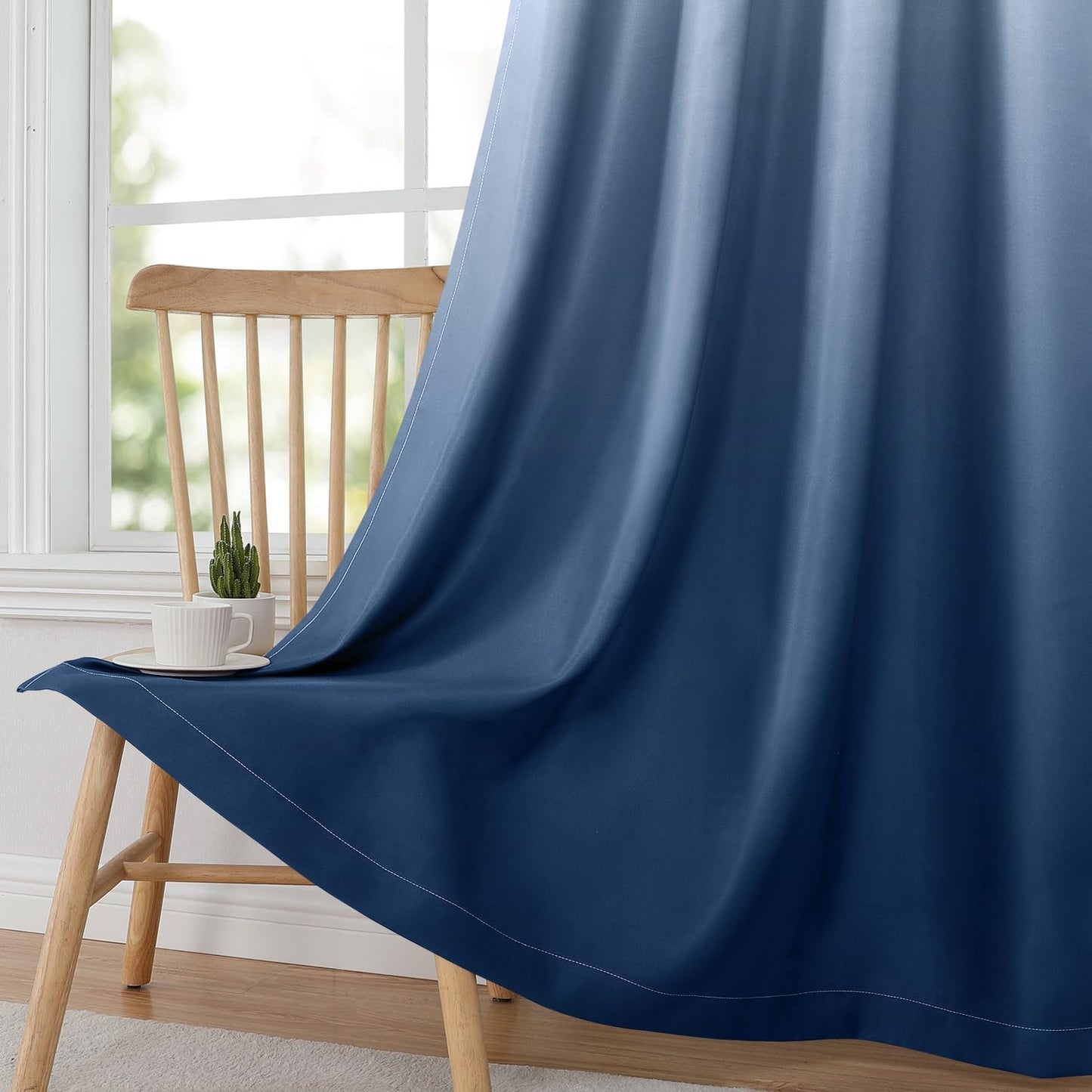 HOMEIDEAS Navy Blue Ombre Blackout Curtains 52 X 63 Inch Length Gradient Room Darkening Thermal Insulated Energy Saving Grommet 2 Panels Window Drapes for Living Room, Bedroom