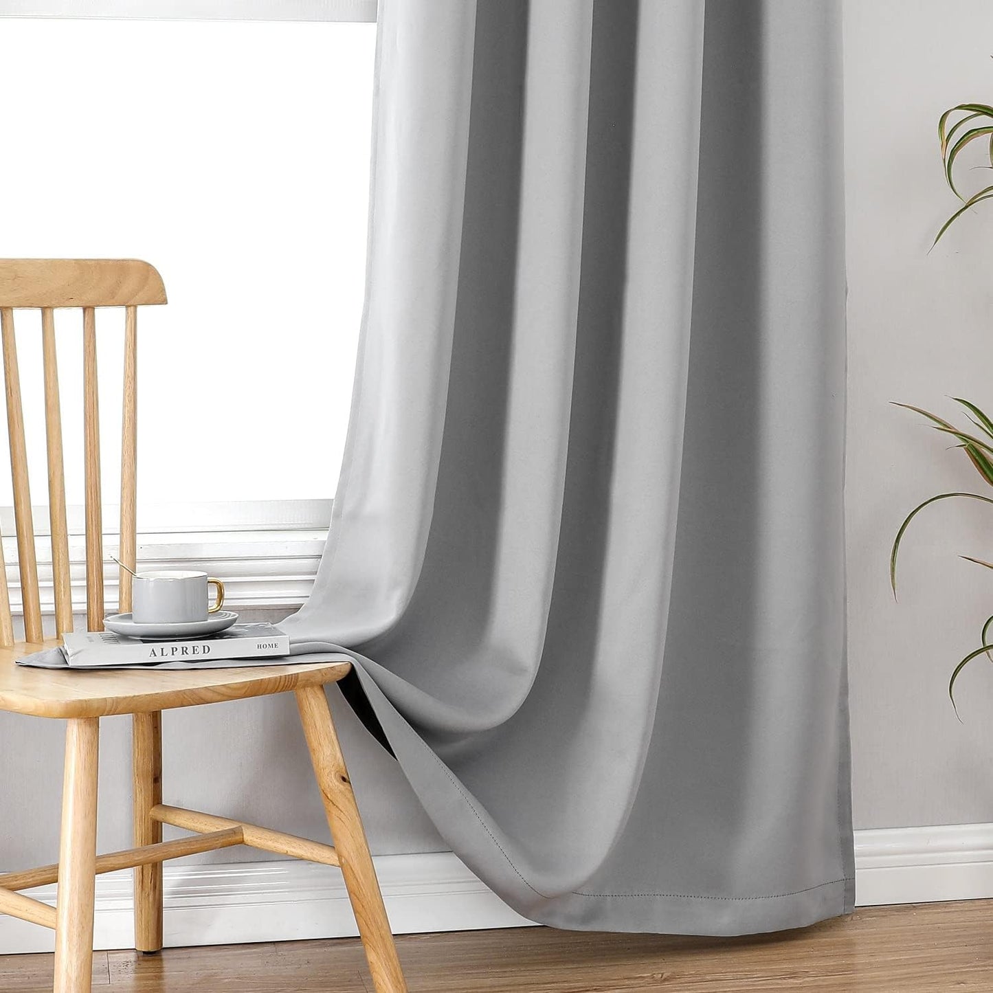 ChrisDowa 100% Blackout Curtains for Bedroom with Black Liner, 2 Thick Layers Total Blackout Thermal Insulated Grommet Long Window Curtains 2 Panels Set (Light Grey, 52 x 95 Inch)