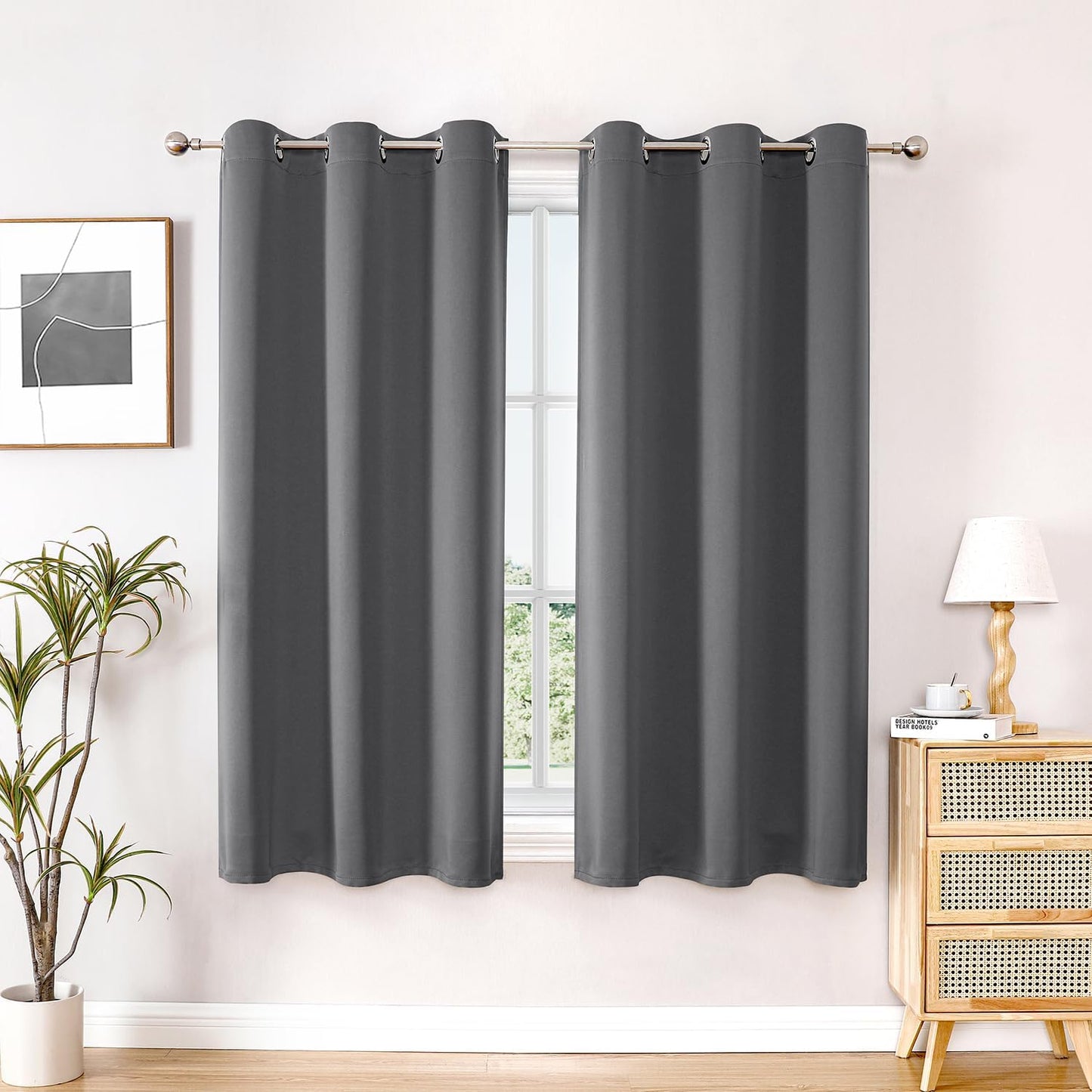 ChrisDowa Blackout Curtains 48 inches Long for Bedroom - 2 Panels Set Grommet Thermal Insulated Room Darkening Curtains for Living Room (Grey, 42 x 48 Inch)