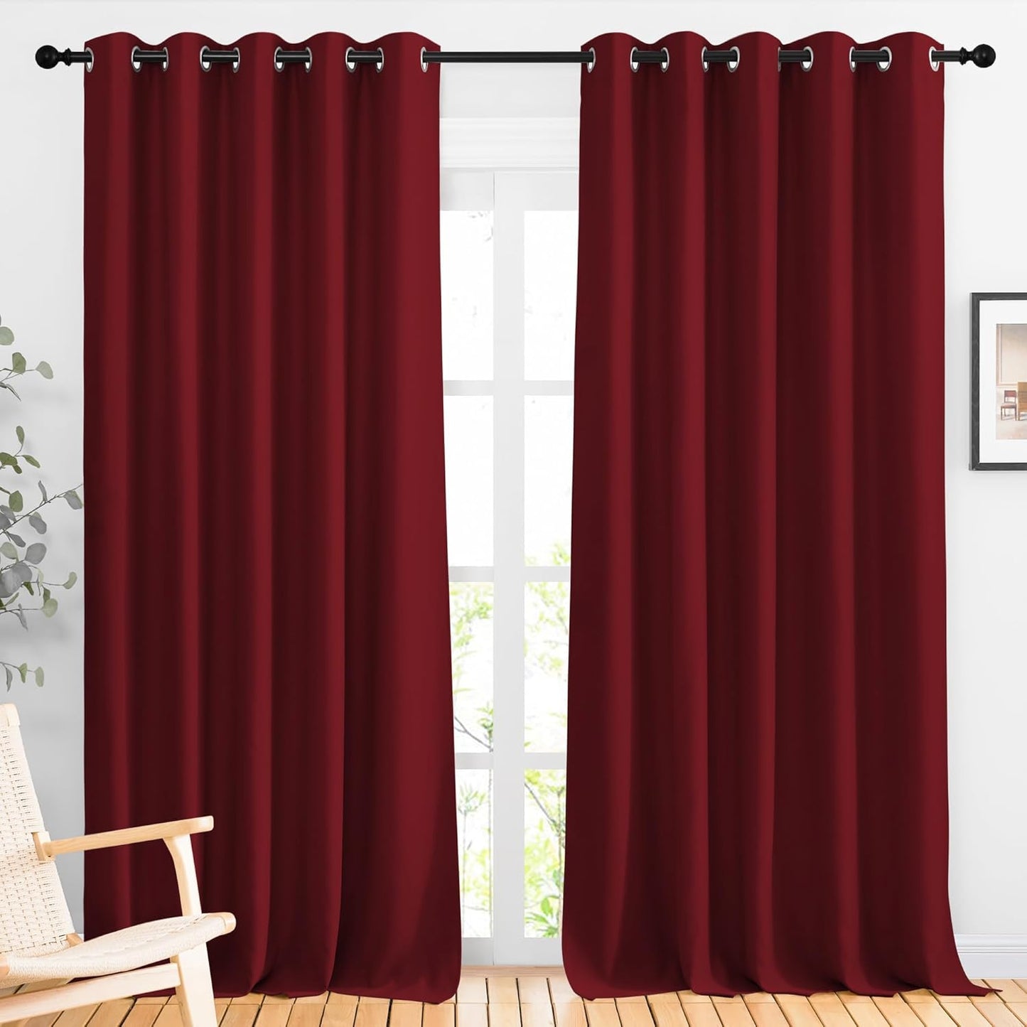 NICETOWN Burgundy Red Sliding Door Curtains 2 Panels Set 118 inches Long, Grommet Thermal Blackout Curtains Privacy Room Divider Sound Reducing for Bedroom/Living Room, W66 x L118