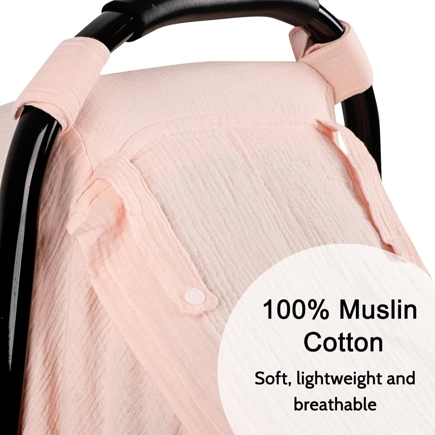 Hooyax Muslin Car Seat Cover Baby - Breathable and Privacy Car Seat Canopy with 3 Modes - Easy Install & Gift Box Packaging, Universal Fit for Infant Car Seats, Pink