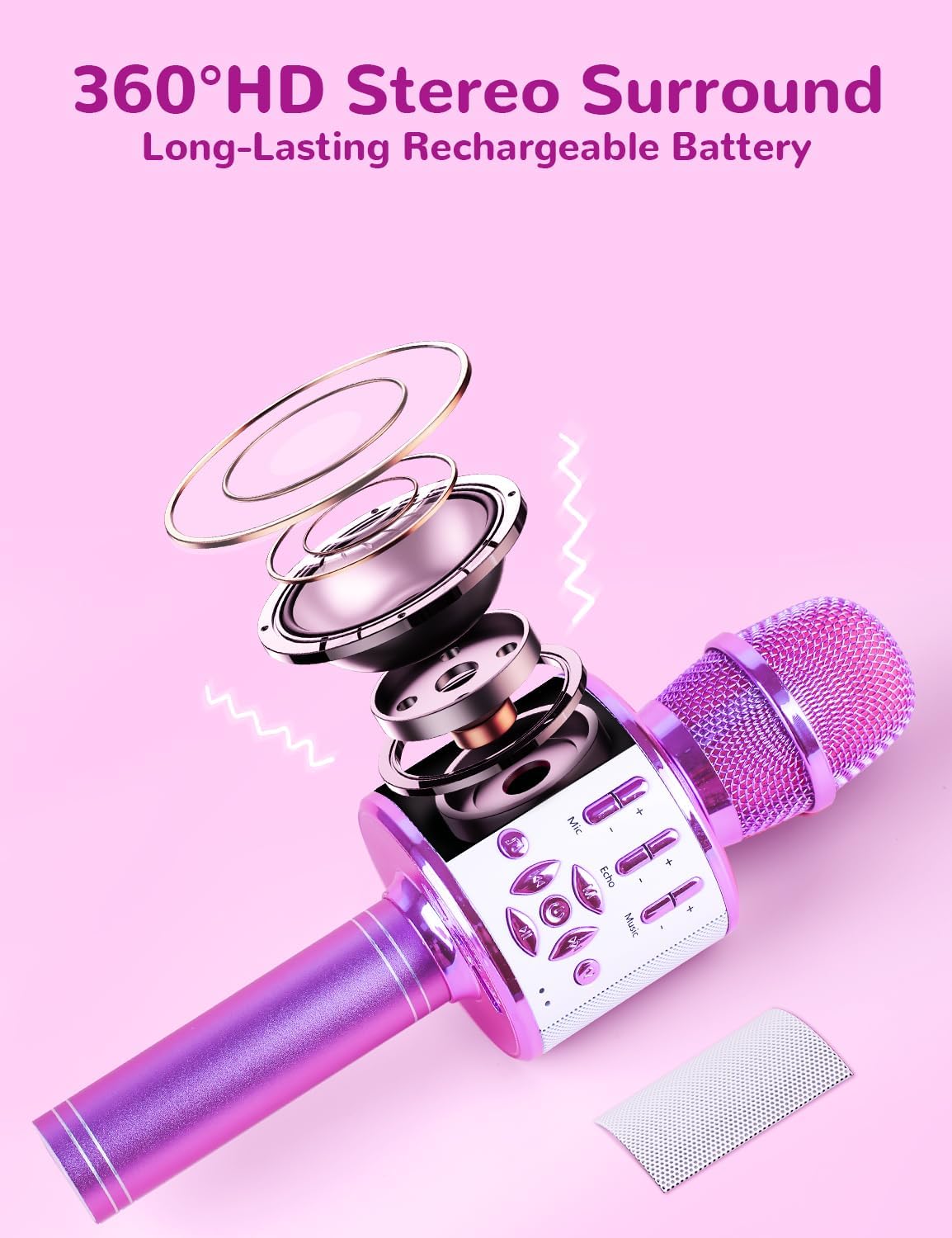 Amazmic Toys for Girls, Kids Karaoke Microphone Toddler Microphone for Kids with Lights, Birthday Gift for Girls, Boys Toy Age 3 4 5 6 7 8+(Light Purple)