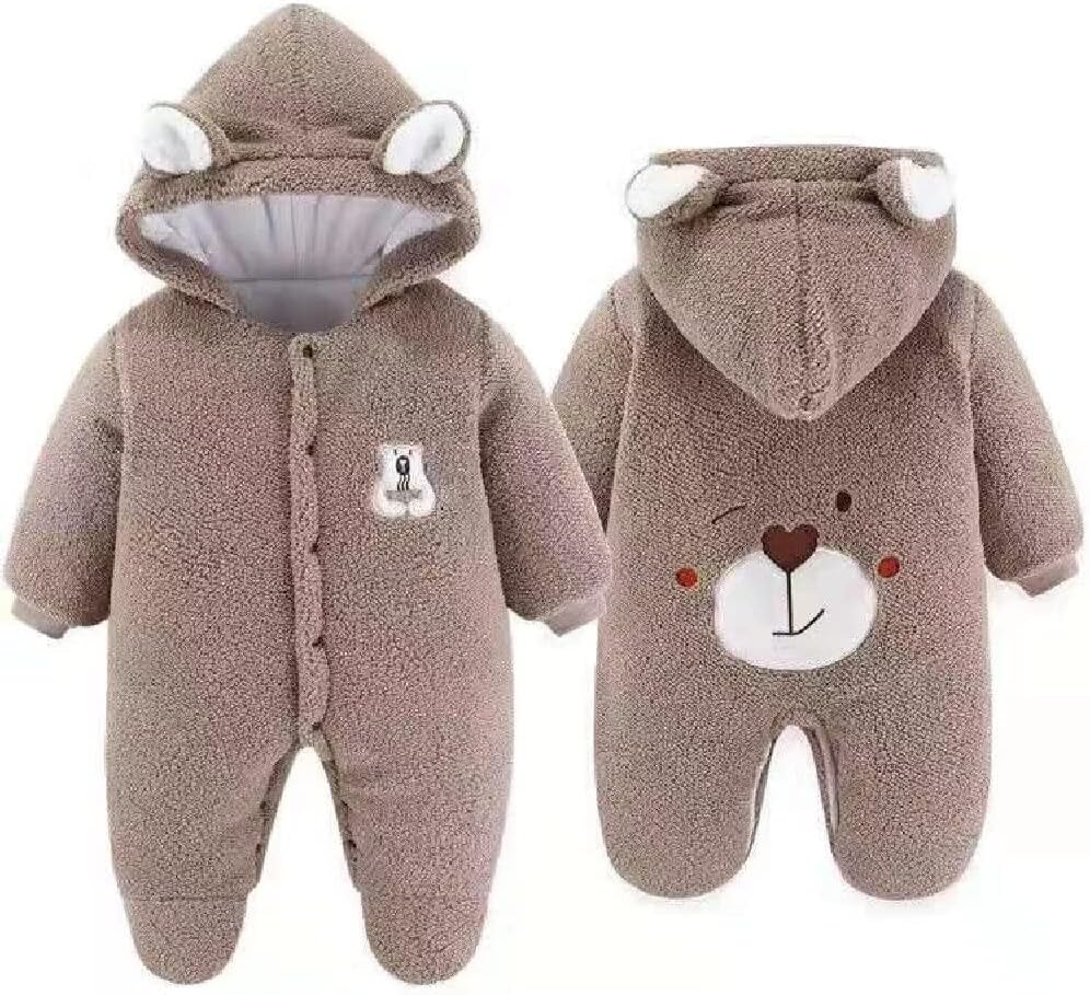 XIFAMNIY Newborn Fleece Footie Jumpsuit Hooded Warm Thicken Winter Outwear Snowsuit for Baby Girls and Boys