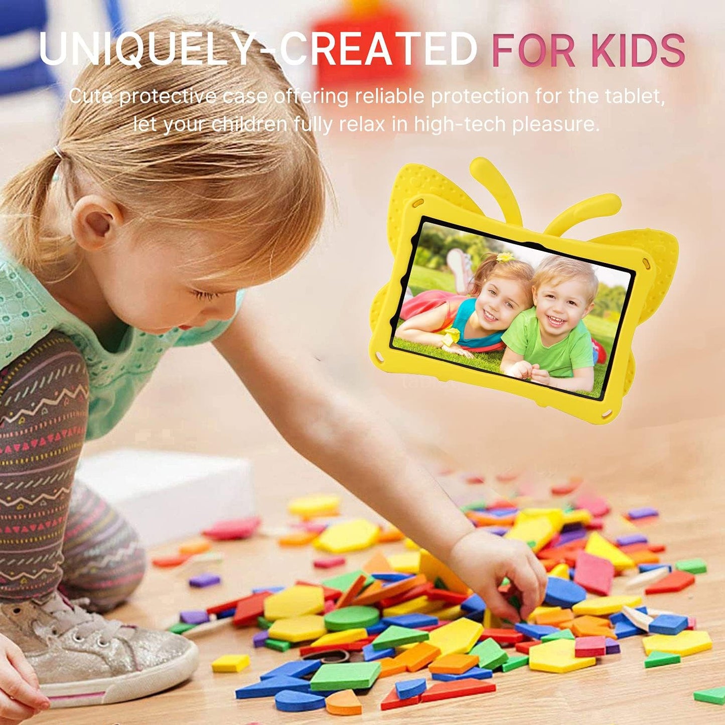 Fire HD 10 Kids Tablet 11th Gen 2021 2023 Case 10.1 Cute Butterfly Kids Pro Case with Stand Light Weight EVA Rugged Shockproof Heavy Duty Kids Friendly Full Cover for Kids Girls (Yellow)