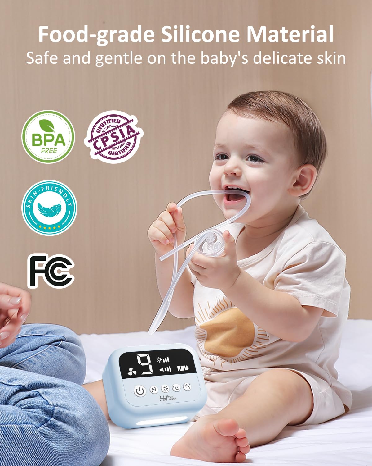 HEYVALUE Nasal Aspirator for Baby, Hospital Grade Nose Sucker with 9 Levels Suction, Night Light and Nursery Rhyme Soothing, Electric Nose Suction for Baby with Food-Grade Silicone Tips Blue