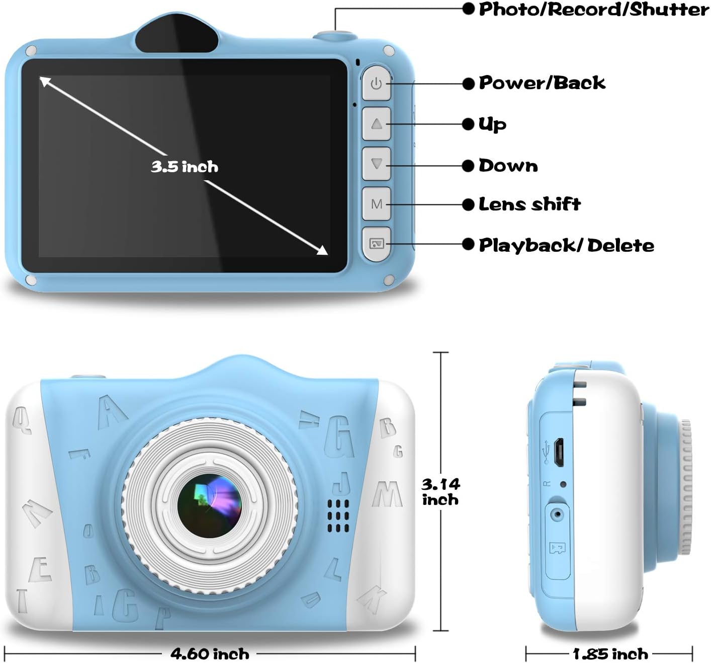 Kids Camera, 12MP Children's Camera for Boys and Girls, 1080P Rechargeable No Games Camera for Kids 3-12 Years Old with 32GB TF Card, USB Charging 8X Zoom.