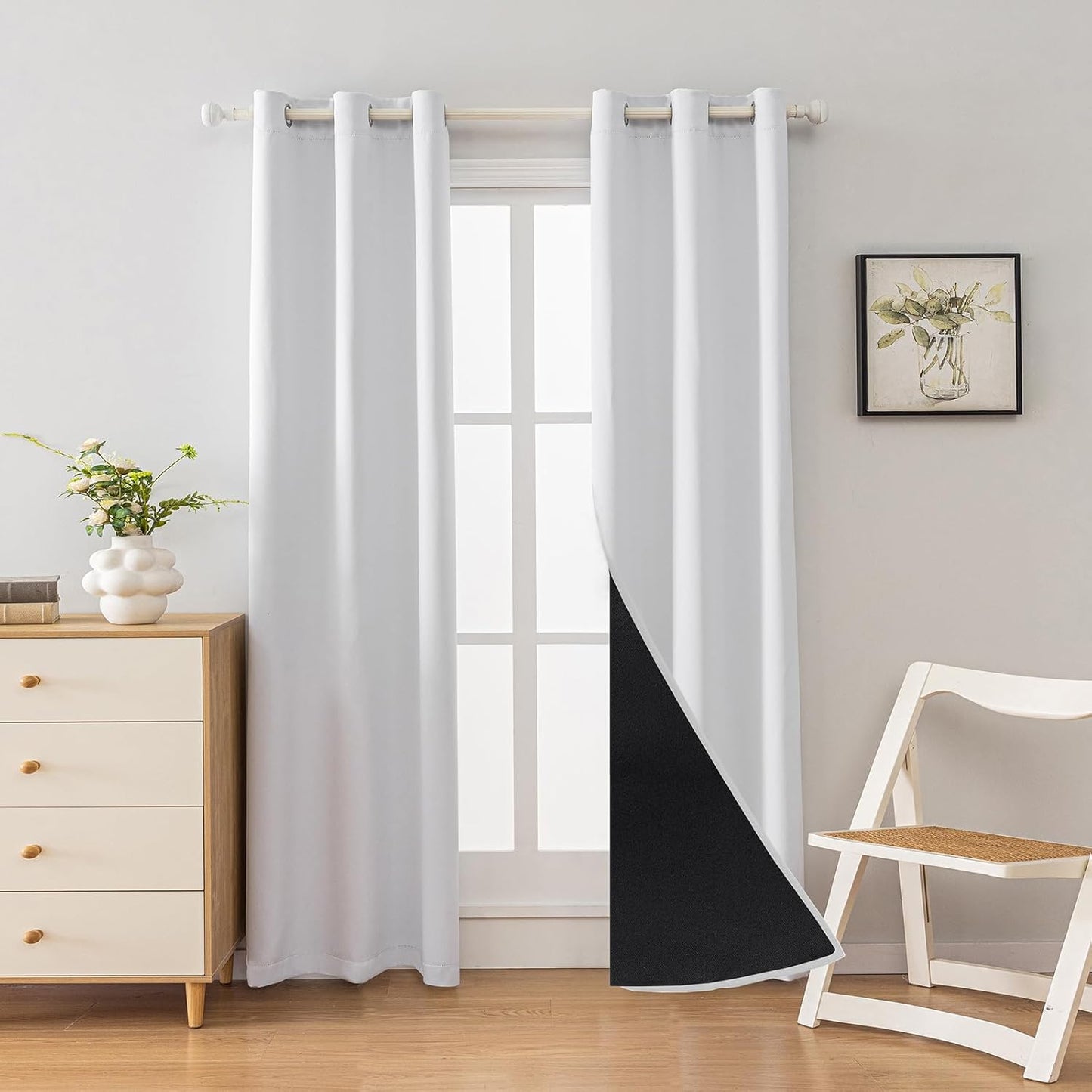 Anytime 100% Blackout Curtain Set, Thermal Insulated & Energy Efficiency Window Draperies for Guest Room, Full Shading Panels for Shift Worker and Light Sleepers（Greyish White, 2 Panels, 37W x 84L）