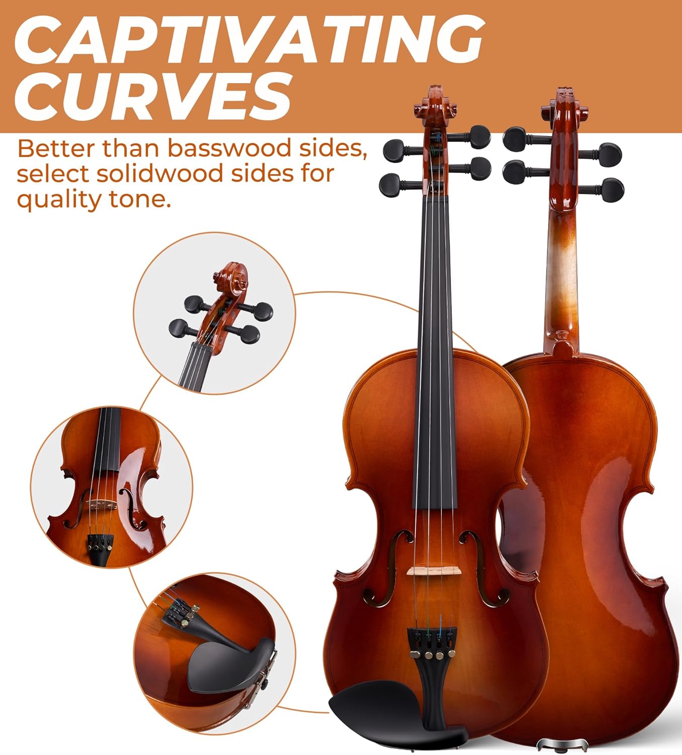 Vangoa Violin 1/4 Size Set Fiddle Outfit, Handcrafted Quarter Starter Acoustic Violins Kit with Solid Wood Side Board Lightweight Hard Case for Beginners Students, Child, Kids, Adults, Right Handed