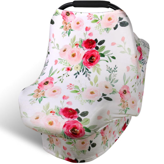Rquite All-in-1 Car Seat Cover Baby, Carseat Covers for Girl Boy, Stretchy Soft Infant Car Seat Cover, Multi-use Baby Carrier Cover, Car Seat Canopy, Stroller Sun Shade, Nursing Breastfeeding Cover