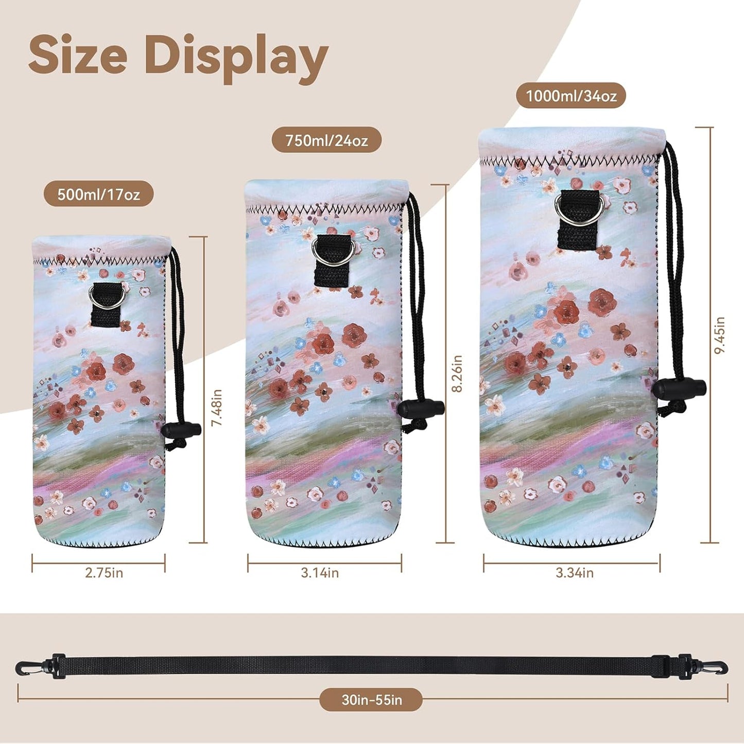 AUPET Water Bottle Sling Bag Carrier Crossbody Sleeve,Insulated Neoprene Bottle Case Holder Pouch Cover 500ML/17oz with Shoulder Strap for Walking Women Men