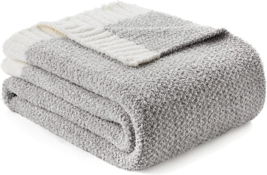 Snuggle Sac Heather Grey Throw XL Blanket for Couch, Super Soft Warm Blankets Cozy Knit Fuzzy Microfiber Throws Dupes for Sofa, Bed, Camping, Picnic, Heather Grey, 50x70 inches