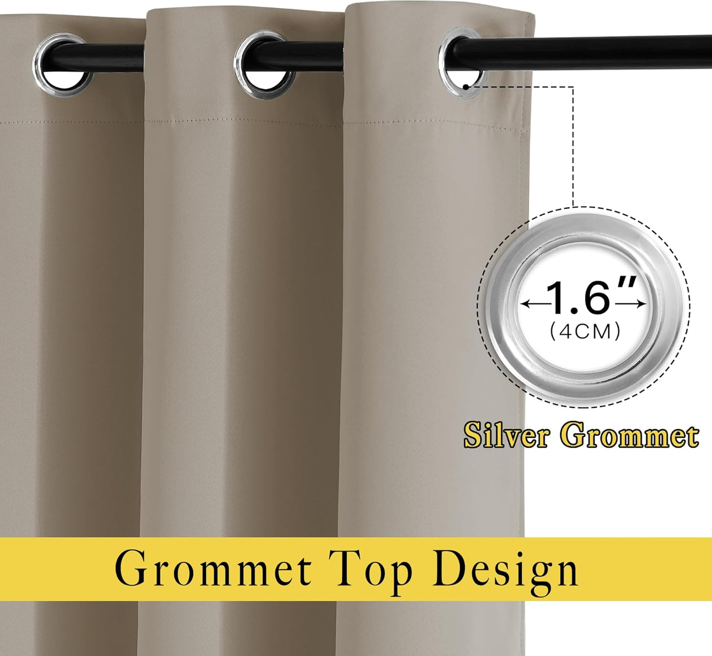 NICETOWN Room Darkening Taupe Curtains for Doorway 80" L, Grommet Light Blocking Window Treatments Blackout Privacy Drapes for Living Room/Kids Room, 2 Panels, W46 x L80