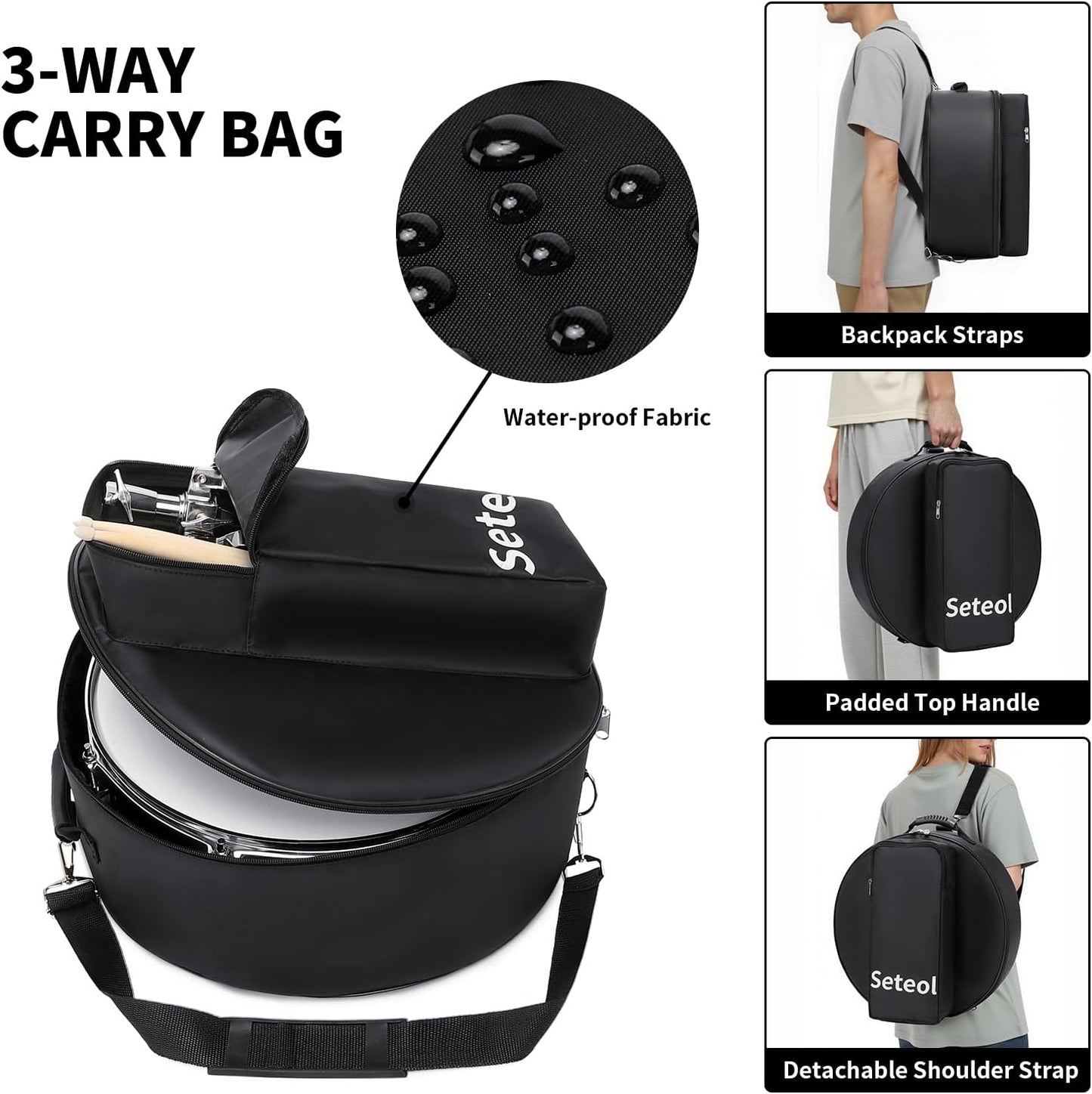 Snare Drum Kit, 14" x 5.5" Marching Snare Drum + Storage Padded Bag + Silent Mute Pad + Pair Of 5A Drumsticks + Drums Key, Portable Drums Hardware Set for Adults Kids Student Beginners (Black)