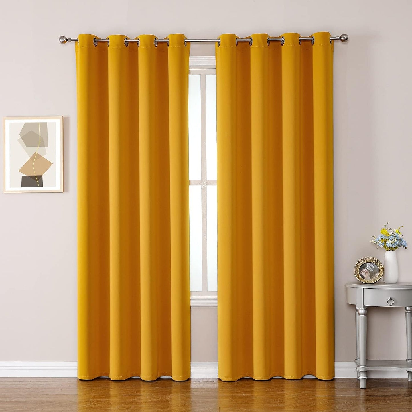 ChrisDowa Room Darkening Curtains 102 Inches Long 2 Panels Set for Living Room, Grommet Thermal Insulated Blackout Curtains for Bedroom (Mustard Yellow, 52 x 102 Inch)