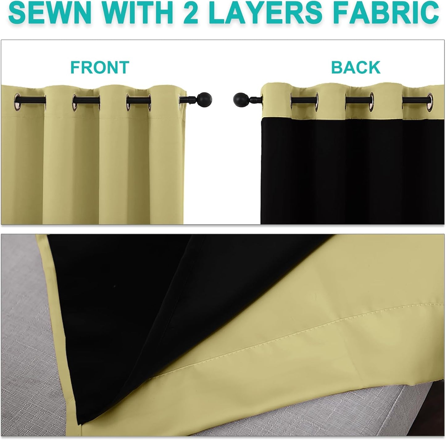 NICETOWN 100% Blackout Blinds, Set of 2, 46 inches x 102 inches, Laundry Room Decor Window Treatment Curtains for Large Patio Sliding Door, Thermal Insulated Paler Yellow Curtains for Bedroom