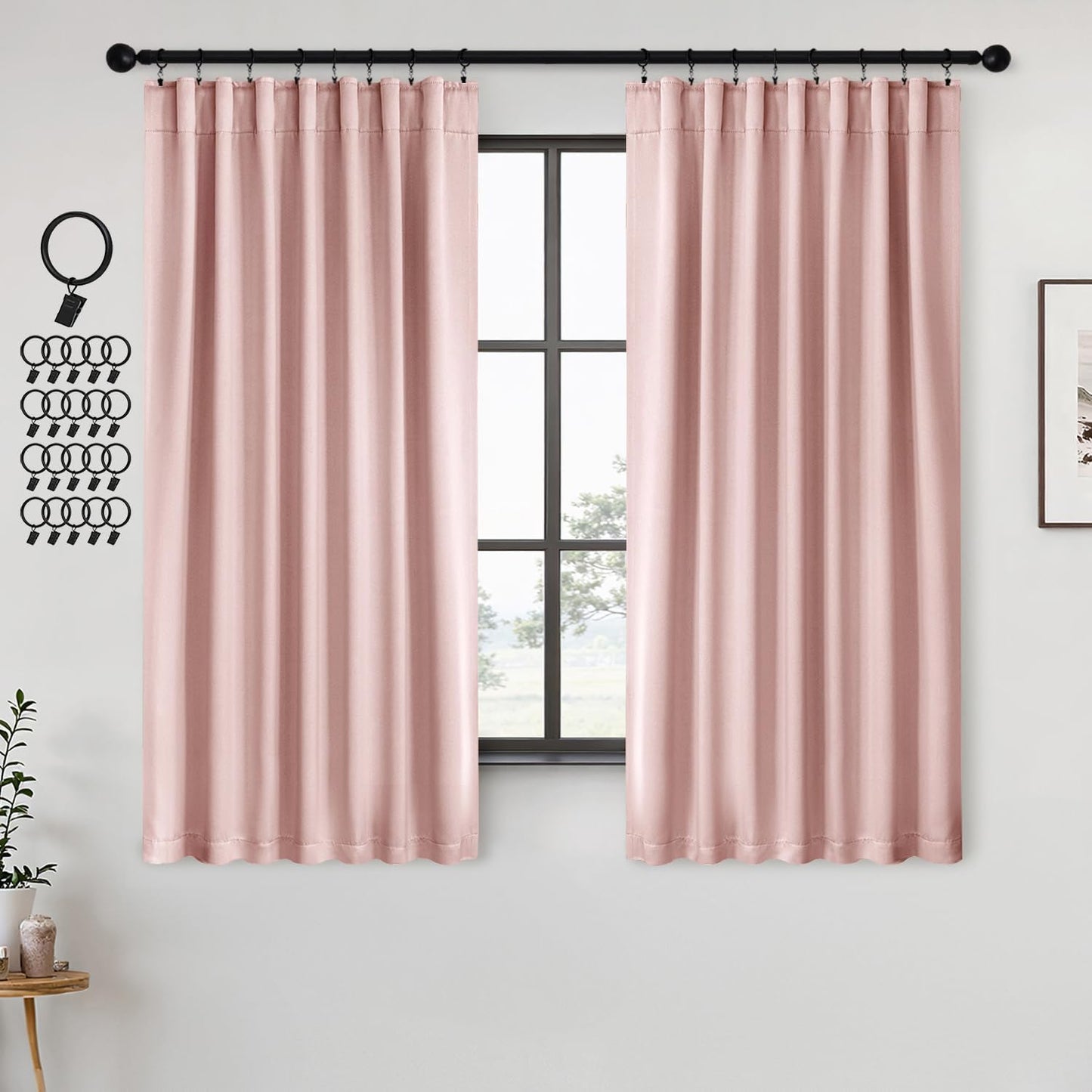 ANRODUO Light Pink Blackout Curtains for Girls Bedroom Living Room, Back Tab Rod Pocket Pinch Pleated Thermal Insulated Room Darkening Curtains 54 Inches Long 2 Panels, 42 x 54 Inch
