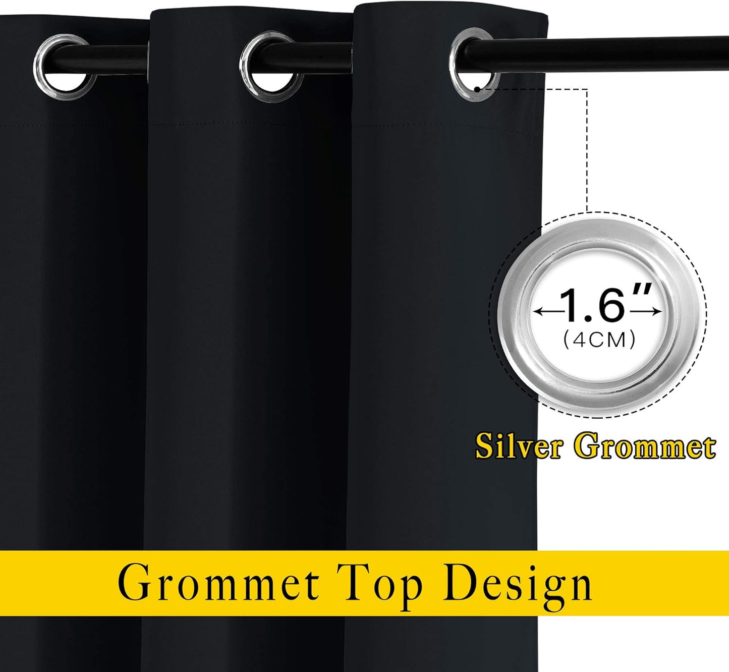 NICETOWN Blackout Bedroom Curtains for Windows 50 inch Long - Solid Thermal Insulated Grommet Light Reducing Black Panels Window Treatment for Kitchen/Cafe (Black, 2 Panels 34 in x 50 in (W x L))