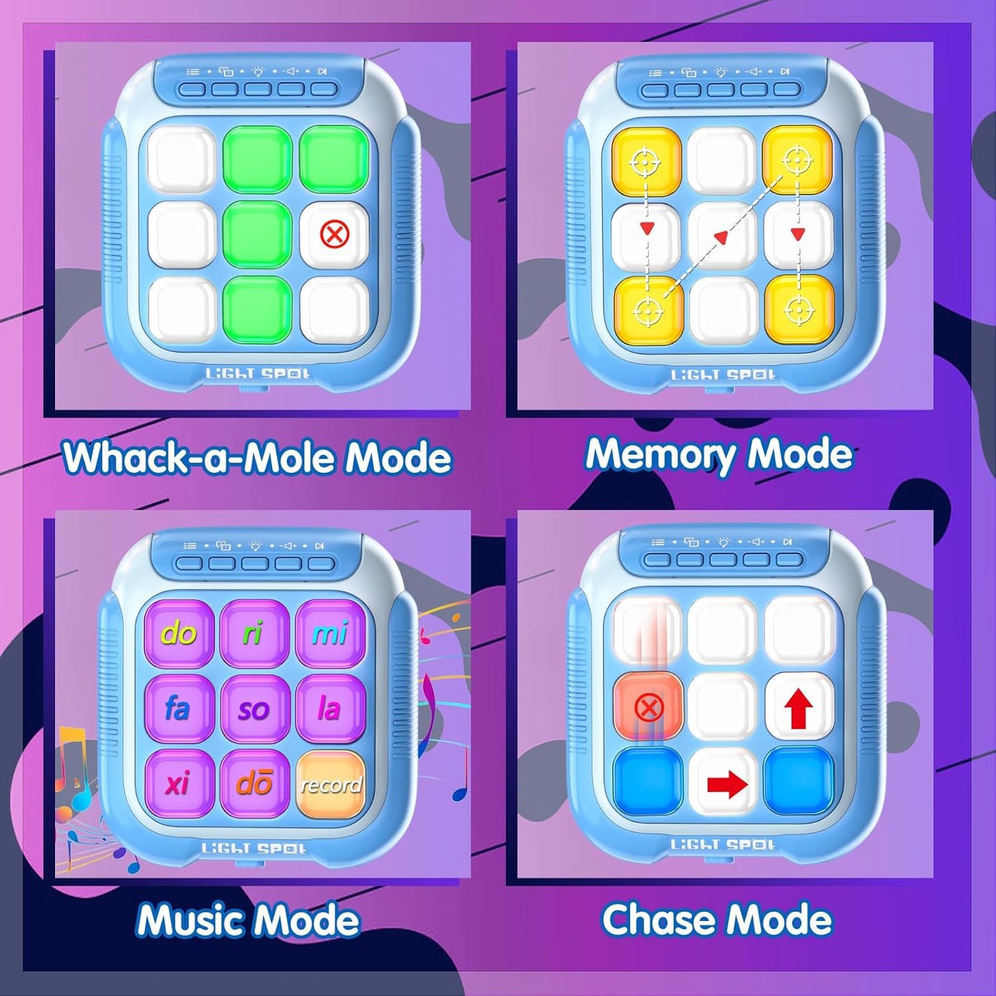 Tic Tac Toe Electronic Handheld Puzzle Game Console Fidget Toys w/ 7 Game Modes, Portable Fast and Fun Car Travel Press Games for Kids and Adults, Ideal Xmas Birthday Gifts for Ages 3+ (Blue)