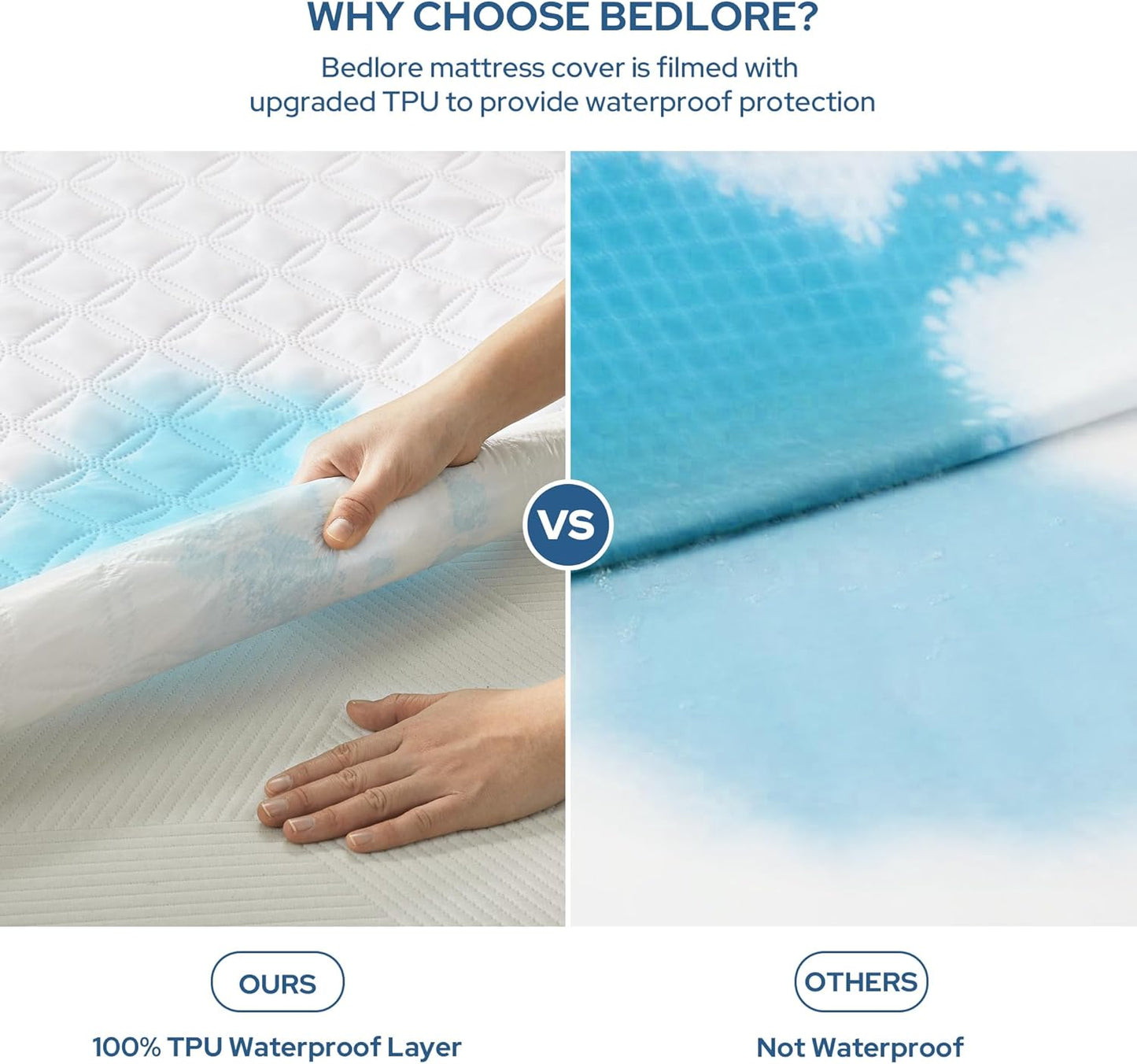 BEDLORE 2 Pack Waterproof Mattress Protector, King Size Mattress Pad with Deep Pocket Fitted Up to 6-18 inches, Soft Noiseless Single Bed Mattress Cover for Bedroom, Dorm Room (White)