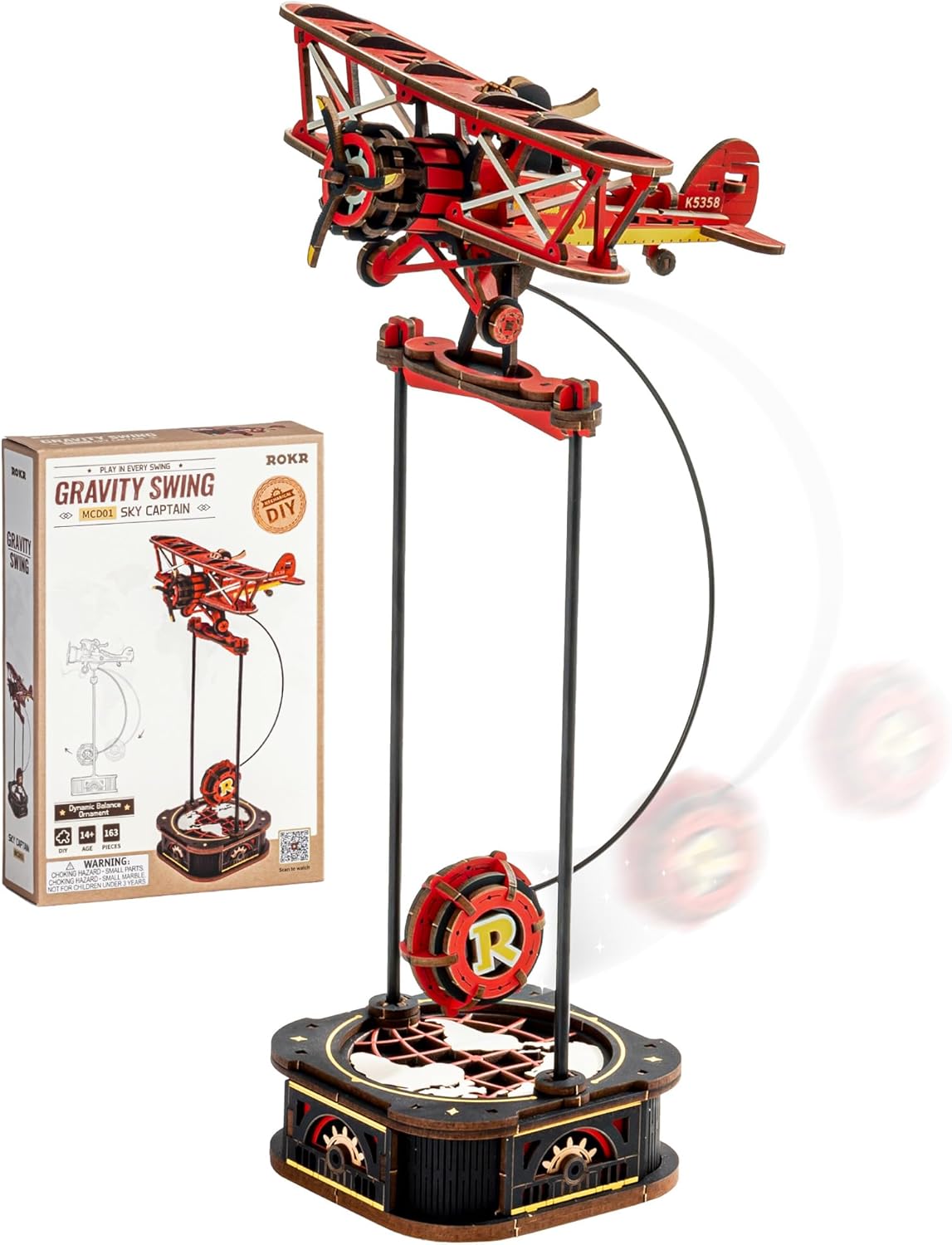 ROKR 3D Wooden Puzzles for Adults,Gravity Swing Model kit, 163Piece 3D Puzzles for Adults