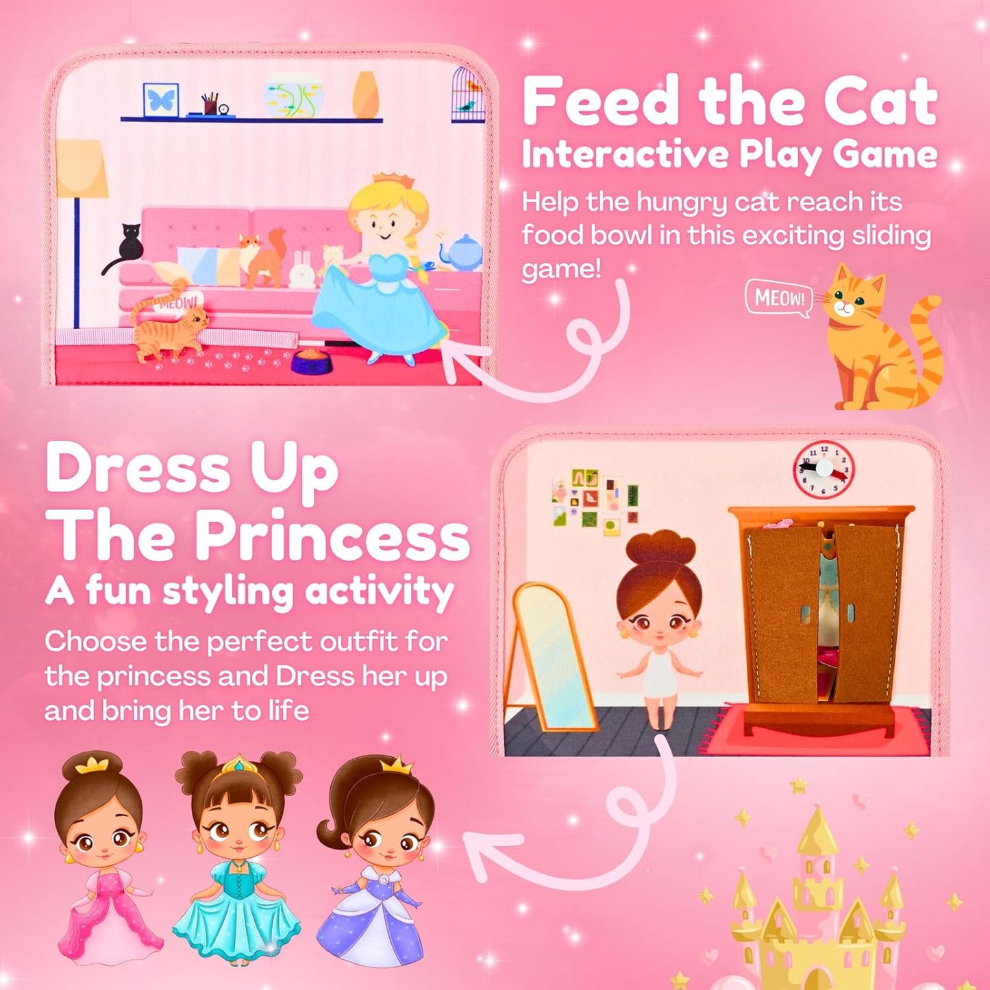 Princess Busy Book for Toddlers 1-3 | Montessori Activity Book with Various Activities For Girls & Boys | Educational Learning Sensory Board For Toddlers 1-3 | Portable busy board Travel Toy for Car