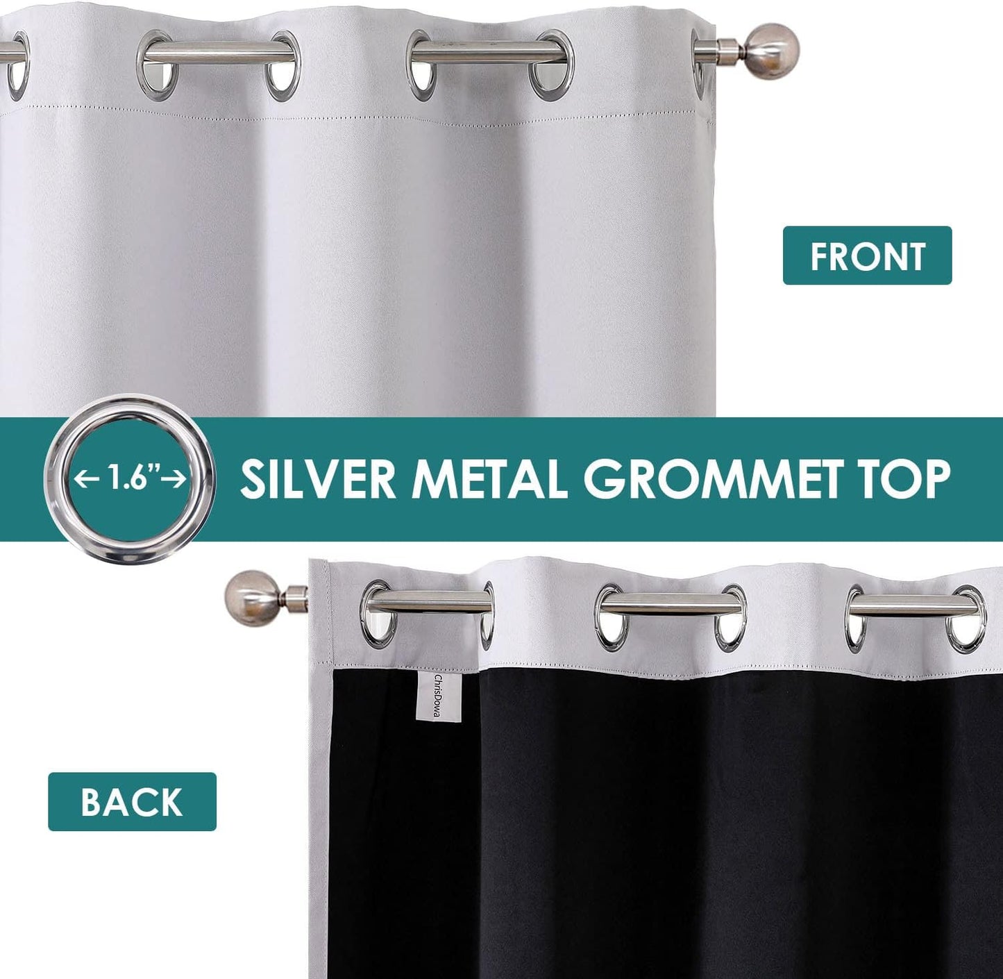 ChrisDowa 100% Blackout Curtains for Bedroom with Black Liner, 2 Thick Layers Total Blackout Thermal Insulated Grommet Small Window Curtains 2 Panels Set (Greyish White, 42 x 54 Inch)