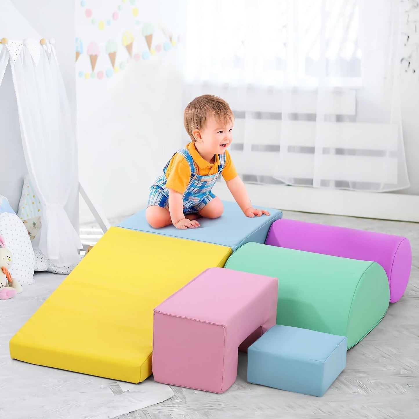 6-Piece Soft Toddlers Climbing Toys, Baby Foam Climbing Blocks for Babies Toddlers, Waterproof Foam Play Gym Climber Structures for Toddler 3, Indoor Climb and Crawl Activity Play Set (PU Leather)