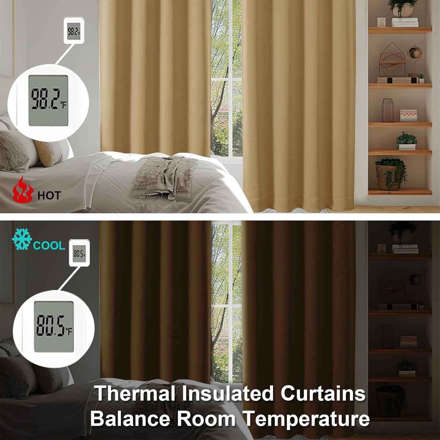 Simplebrand Ava Gold Blackout Curtains for Bedroom 84 Inch Length 2 Panels Set, Solid Thermal Insulated Privacy Living Room Window Treatment Curtains Blackout Drapes, W40 x L84 Inch, Gold