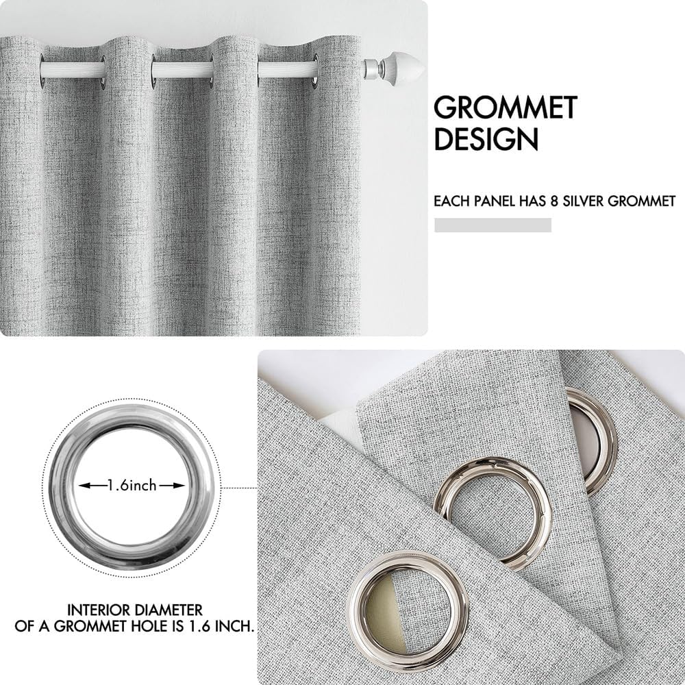 MIULEE 100% Blackout Linen Curtains for Bedroom Thermal Insulated Glacier Gray Grommet Room Darkening Curtains & Drapes for Living Room Nursery 52 x 96 Inch (2 Panels)