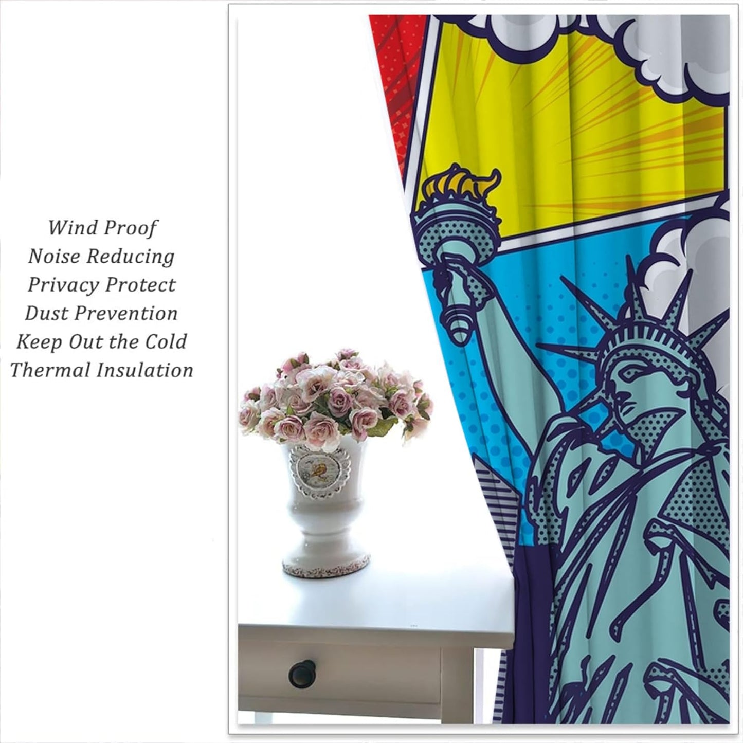 City Rod Pocket Blackout Curtains for Boy Girl Bedroom, Pop Art Style New York Cityscape Thermal Insulated Home Window Drapes for Living Room Darkening, 42x45 inch