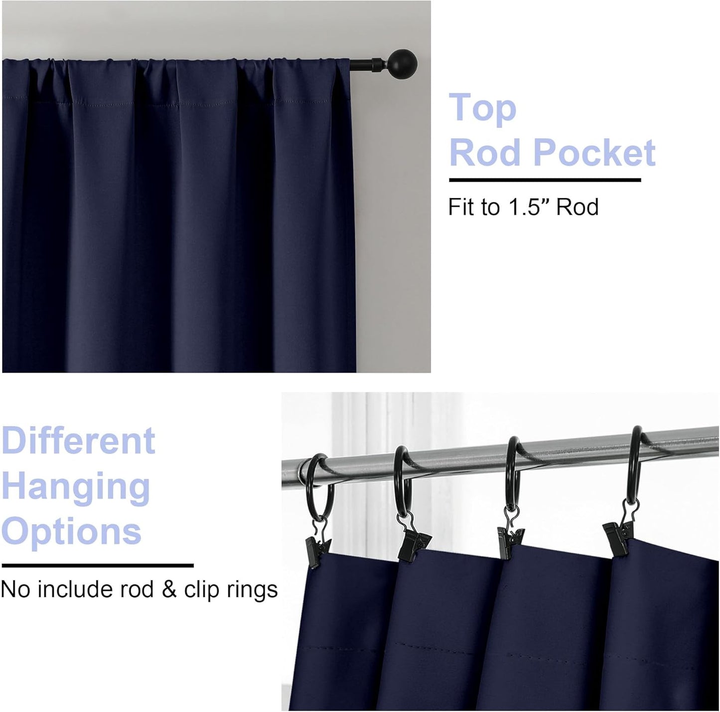 Simplebrand Ava Navy Blue Blackout Curtains for Bedroom 84 Inch Length 2 Panels Set, Solid Thermal Insulated Privacy Living Room Window Treatment Curtains Blackout Drapes, W40 x L84 Inch, Navy Blue