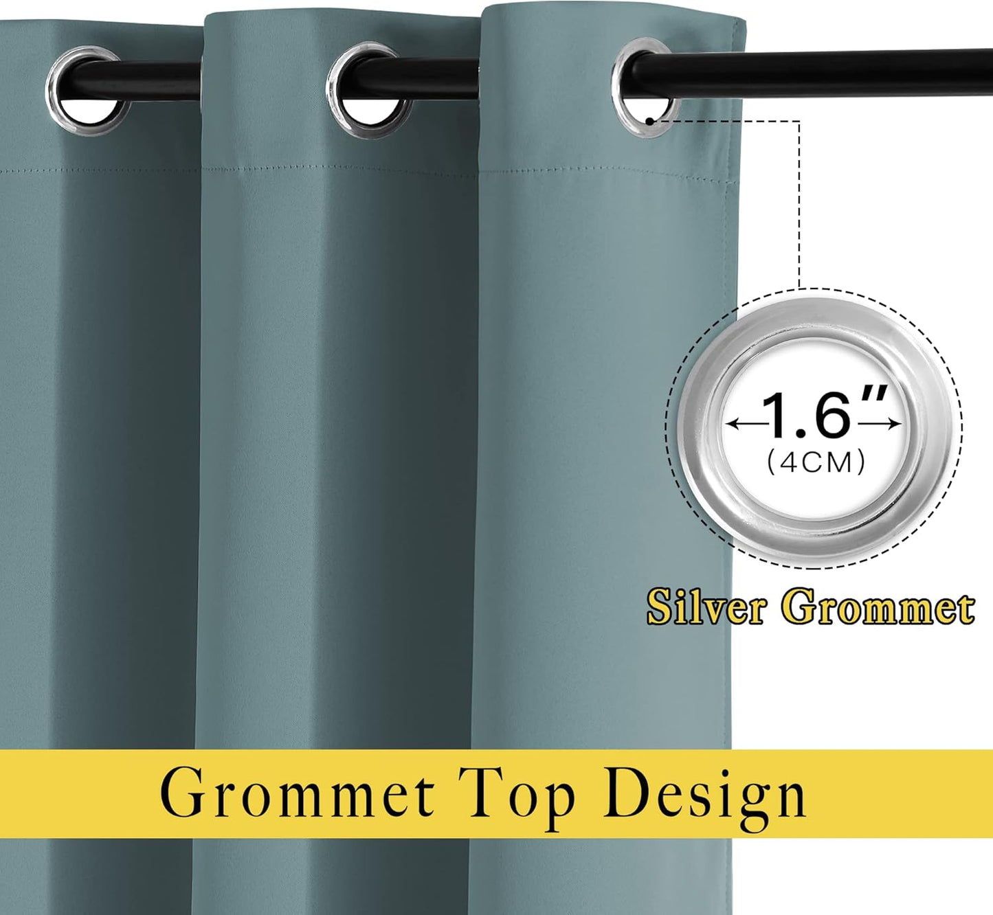 NICETOWN Room Darkening 118 inch Long Curtains, Grommet Thermal Drapes Weighted Room Divider Wide Window Treatments for Living Room, W66 x L118, Greyish Blue, 2 Panels