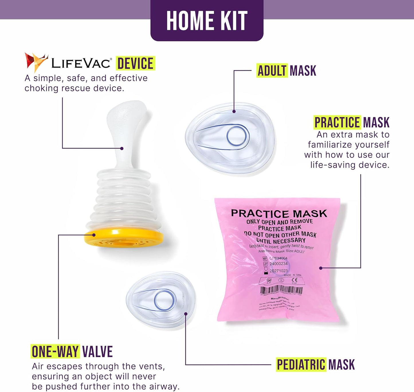 LifeVac Home Kit 2 Pack - Portable Suction Rescue Device, First Aid Kit for Kids and Adults, Portable Airway Suction Device for Children and Adults