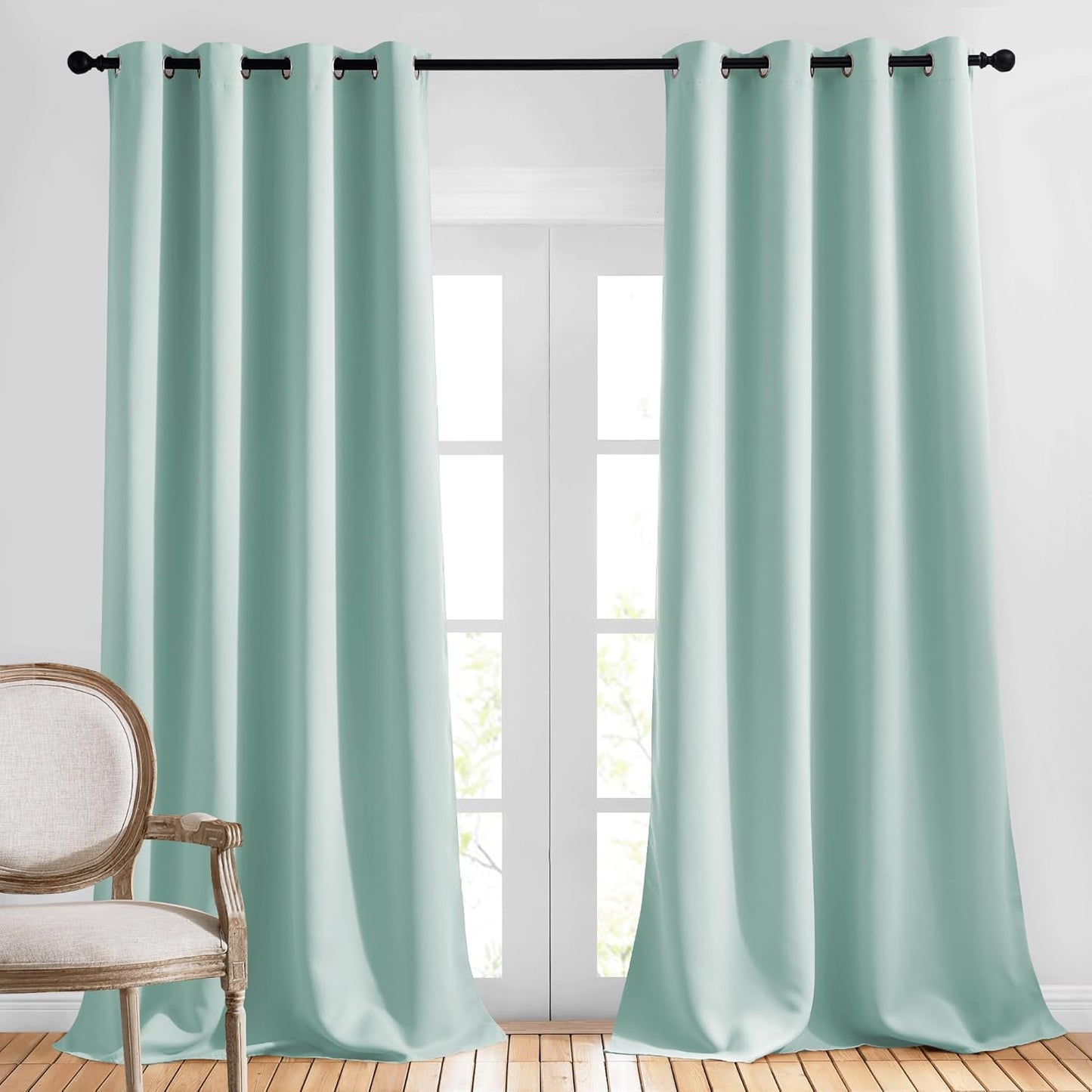 NICETOWN Blackout Curtains for Living Room - Functional Blackout Curtains/Panels for Bedroom, Window Decoration, Privacy Assured (Set of 2, 52 x 95 inches in Aqua Blue)
