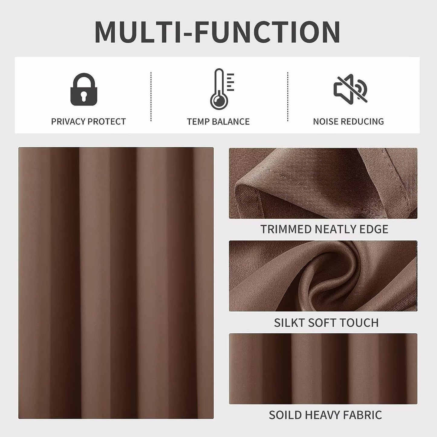 Joydeco Blackout Curtains 108 Inch Length 2 Panels Set, Thermal Insulated Long Curtains& Drapes 2 Burg, Room Darkening Grommet Drapes for Living Room Bedroom Window (W52 x L108 Inch, Brown)