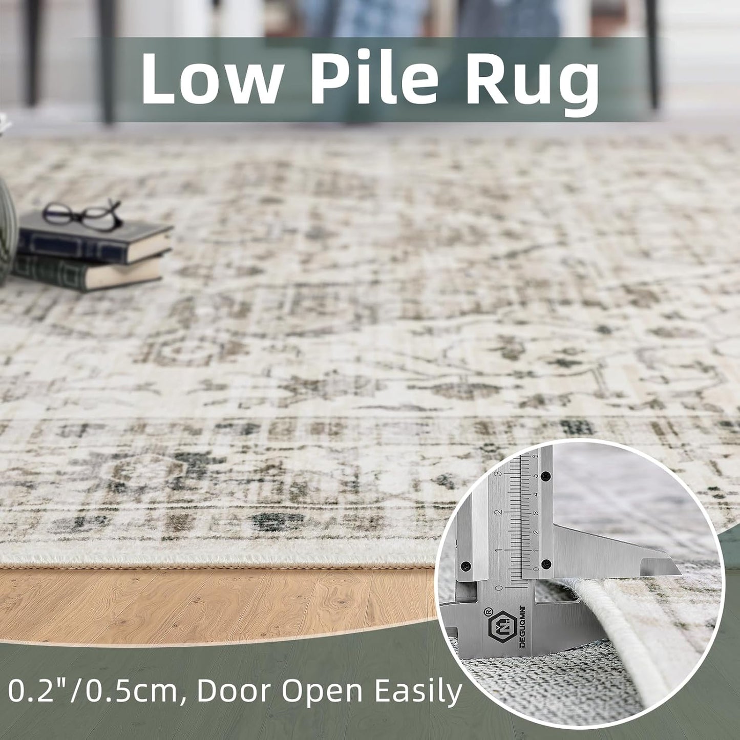 Deerly 3x8 Runner Rug Non Slip - Kitchen Washable Rug Runner with Non-Shedding, Boho Runners for Hallways Distressed Carpet Bedroom Border Cream