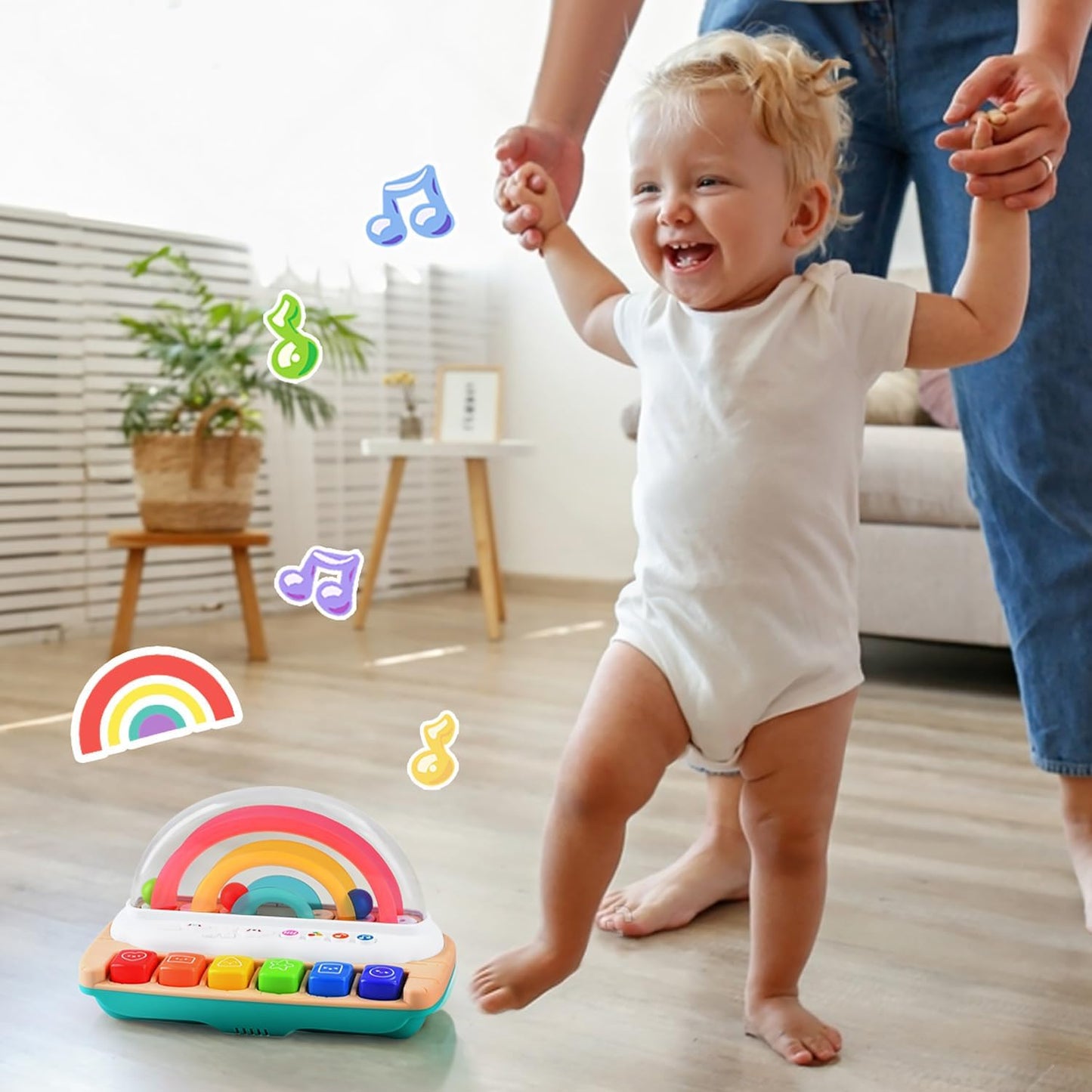 PLAY Baby Musical Toys - Rainbow Baby Piano Music & Sound Light Up Musical Toys for Toddlers 1-3, Multifunctional Baby Pop Up Toy Cause and Effect for Toddlers Age 1+ and Up Girls