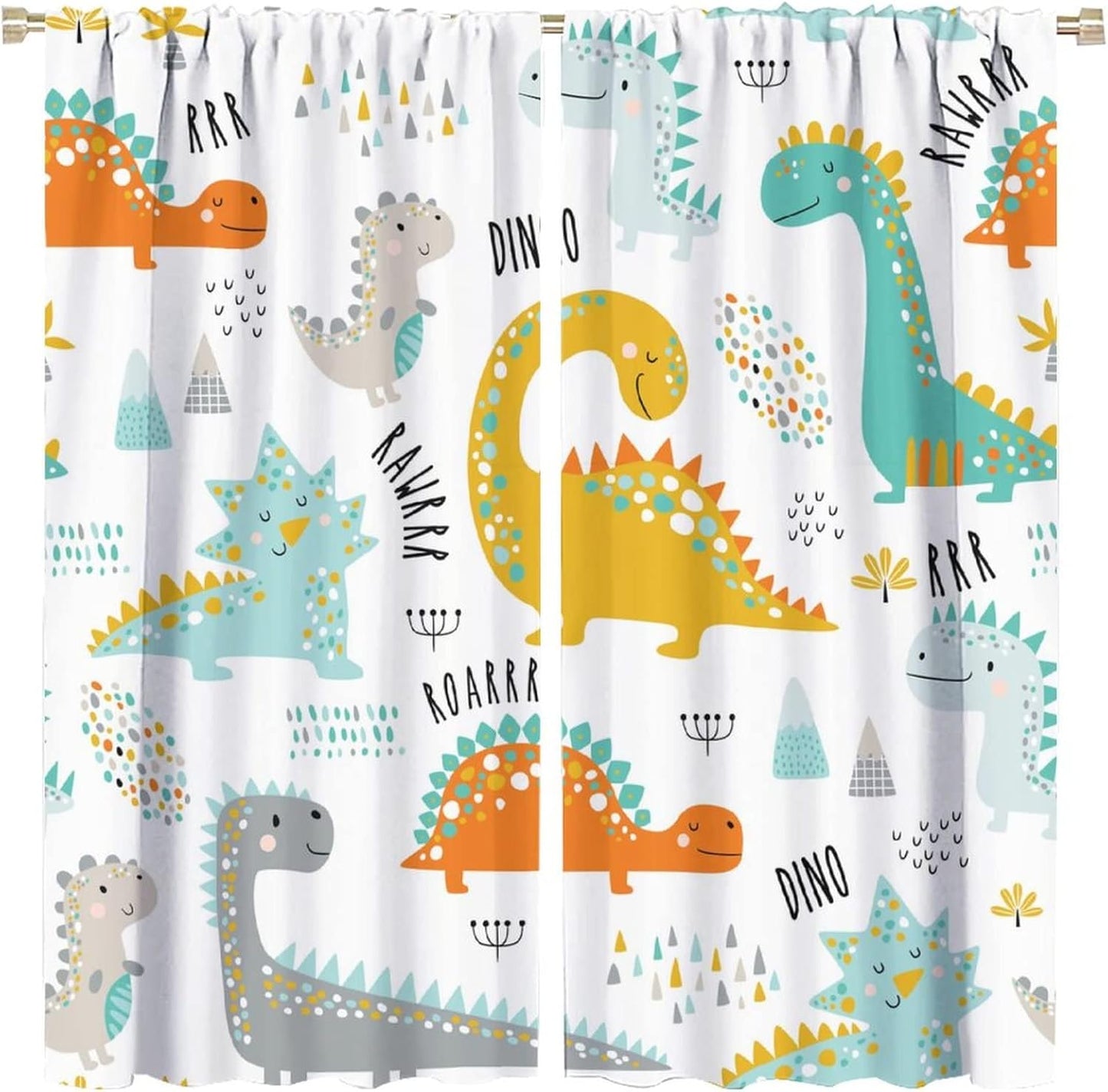 Dinosaur Curtains for Kids Boys Girls Home Decor Childish Cute Dino Animals Print Pattern Rod Pocket Blackout Window Drapes for Nursery Baby Bedroom Playroom W42xL84in 2 Panels