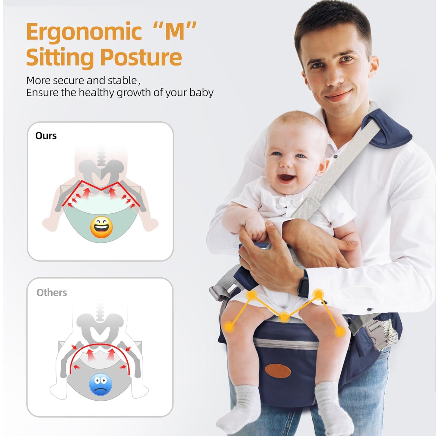 Baby Hip Seat Carrier, Ergonomic Waist Stool for Child Infant with Adjustable Strap Pocket Soft Base, Baby Hip Carrier for Newborns & Toddlers