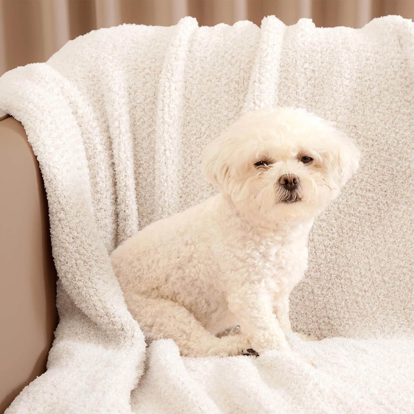 Snuggle Sac Buttery Ivory Bedding Blankets Twin Size 60x80, Super Soft Blankets Warm Cozy Knit Fuzzy Plush Blanket for Sofa, Bed, Living Room, Heather Ivory, 60x80 inches