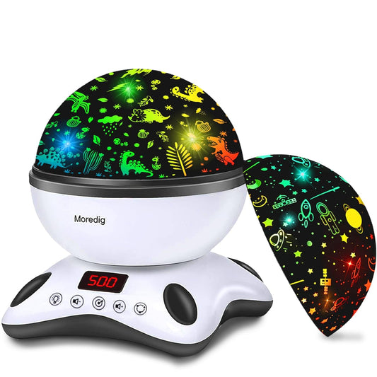 Moredig Dinosaur Night Light Projector, Remote Dinosaur Night Light for Boys with 18 Colors Projector Light for Kids with Timer 2 Projections 12 Music, Gifts for Baby Boys - Black