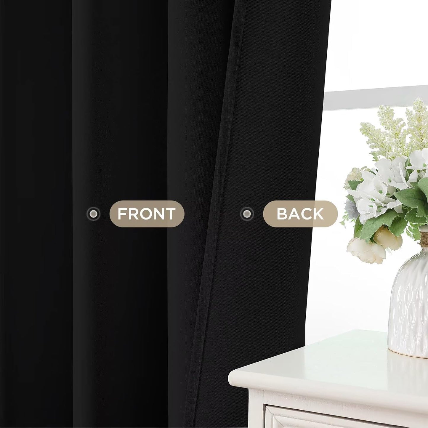 Joydeco 72 Inch Blackout Curtains for Bedroom, Black Out Curtains 72 Inch Long, Room Darkening Curtains & Drapes for Living Room Window Rod Pocket Back Tab (W52 x L72 Inch, Black)