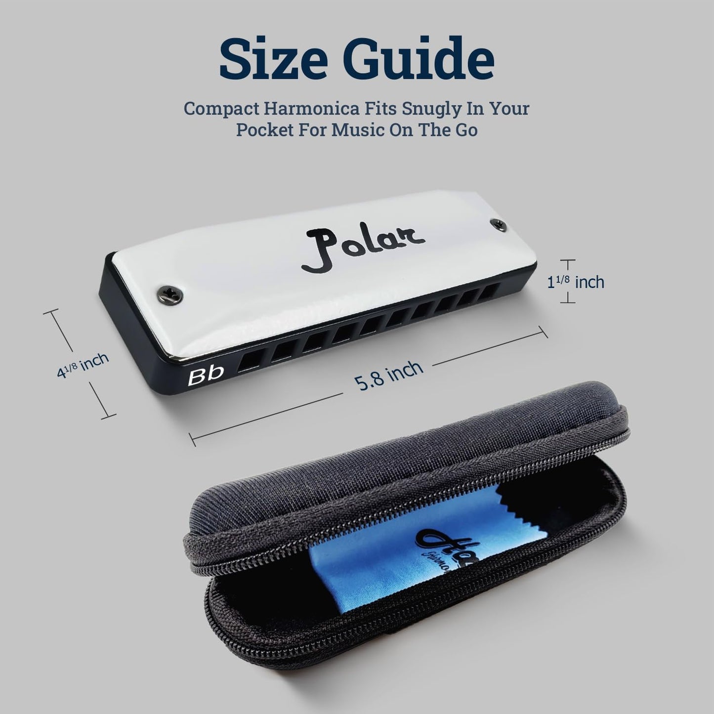 Harmo Polar Diatonic Harmonica Key of Bb - 10 Holes 20 Notes, Blues Harp Mouth Organ With Case, Phosphor Bronze Reeds, Suitable for All Genres, Harmonica for Kids, Adult, Beginners & Professionals