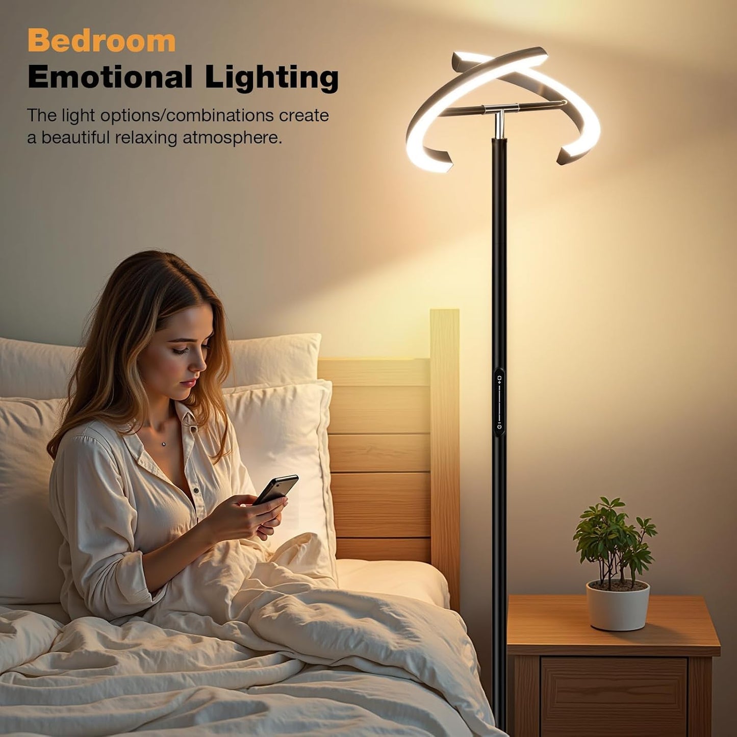 Floor Lamps for Living Room, 40W/2400LM Rotatable LED Floor Lamp with Touch & Remote Control, 70" Tall Standing Lamp Stepless Dimmable, Modern Torchiere Corner Lamp for Bedroom, Office