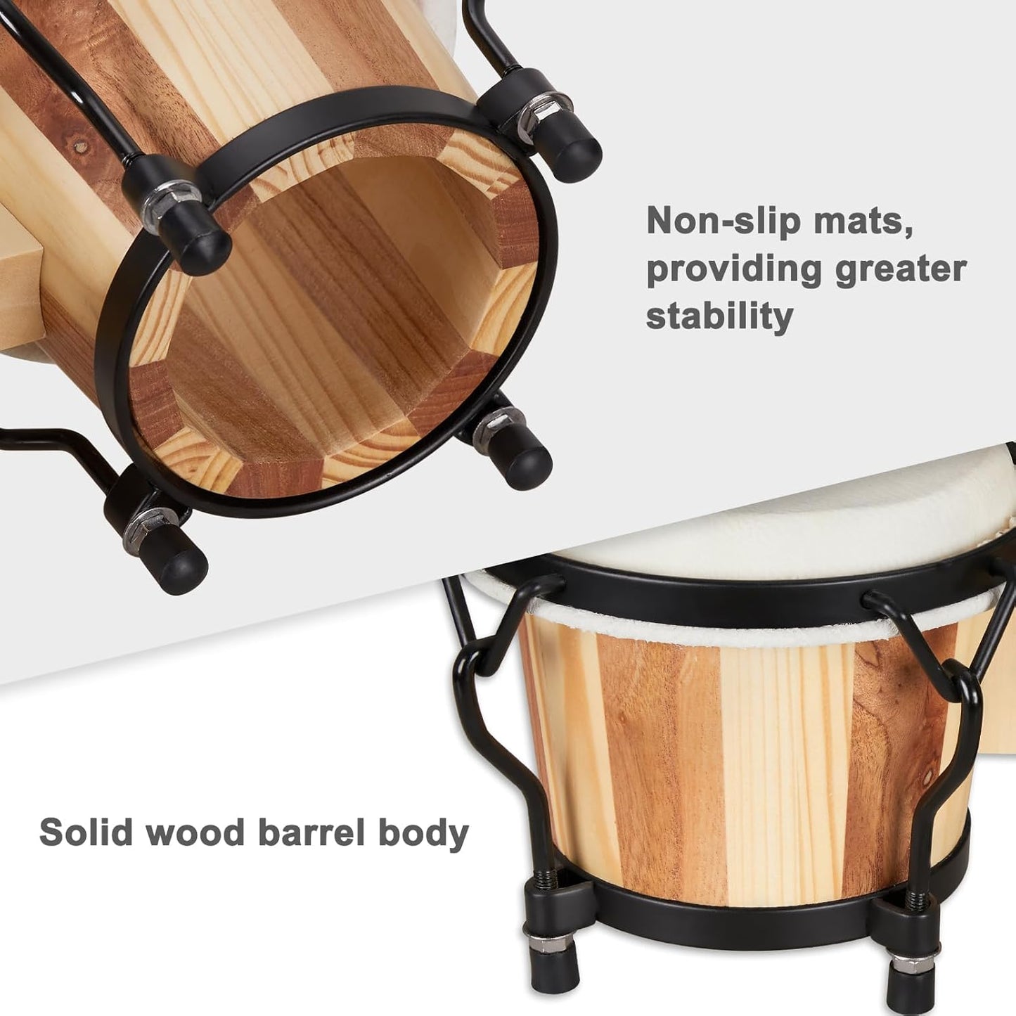 MUSICUBE Bongo Drum Set 4” and 5” Bongos for adults kids Beginners Professional Wooden and Metal Drum with Tuning Wrench