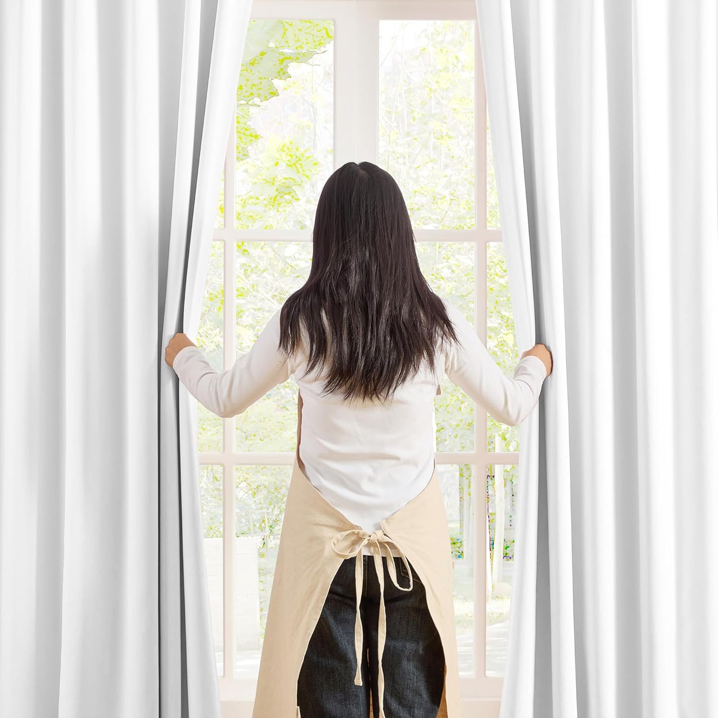 KEQIAOSUOCAI Elegant Pleated Privacy Window Curtain Panels 96 Inches Long, Memory Shape Pinch Pleat Ceiling to Floor Fancy Draperies for Home Office Living Room 40 Inch Wide Each Panel,Set of 2,White