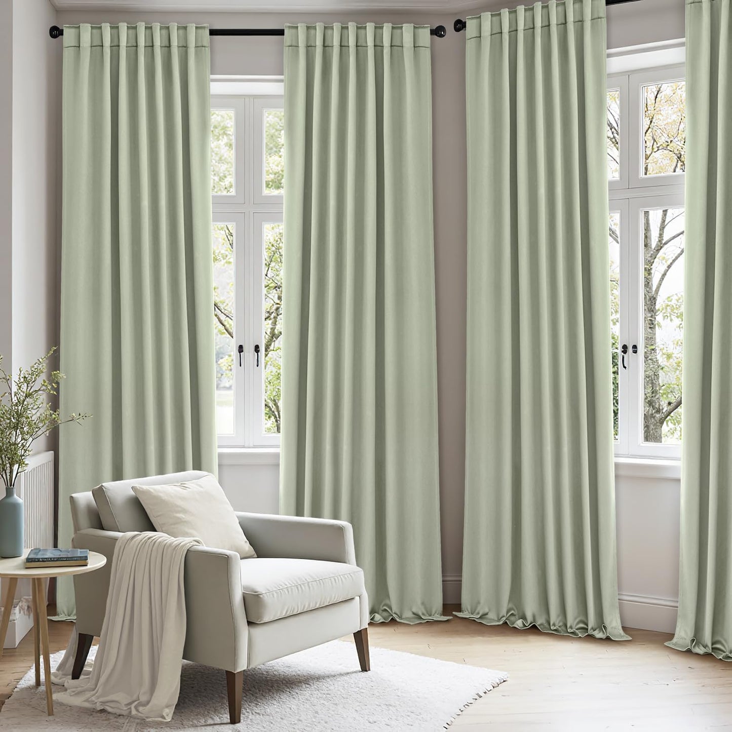 ANRODUO Back Tab Blackout Curtains for Bedroom Living Room, Rod Pocket Pinch Pleated Thermal Insulated Room Darkening Curtains 54 Inches Long 2 Panels, Sage Green, 42 x 54 Inch