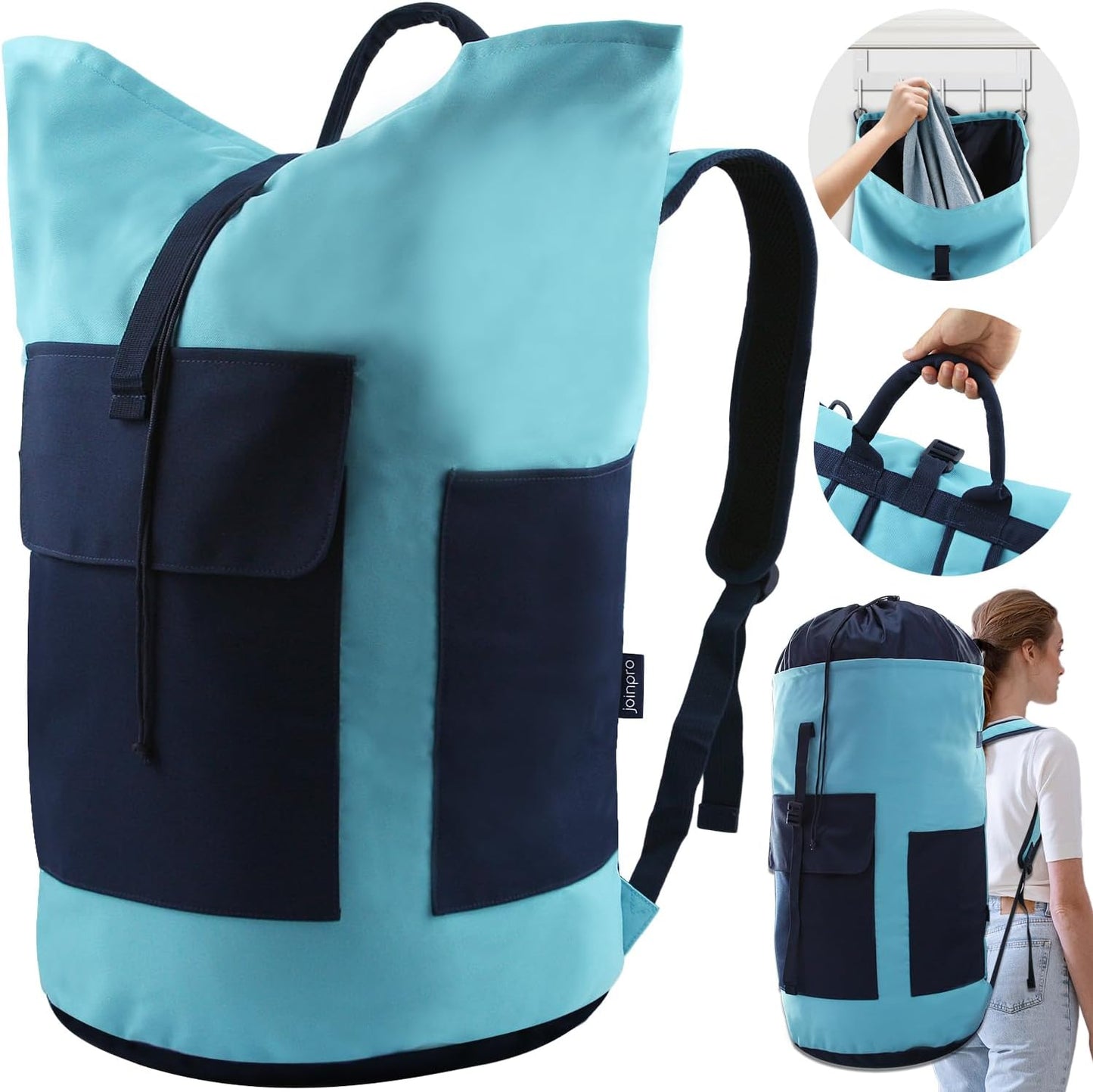 Laundry Bag Backpack, 125L Extra Large Travel Laundry Bags with Shoulder Straps, Adjustable & Extendable Design, Laundry Hamper Bag with 3 Pockets for Laundromat, College, Travel, Camping