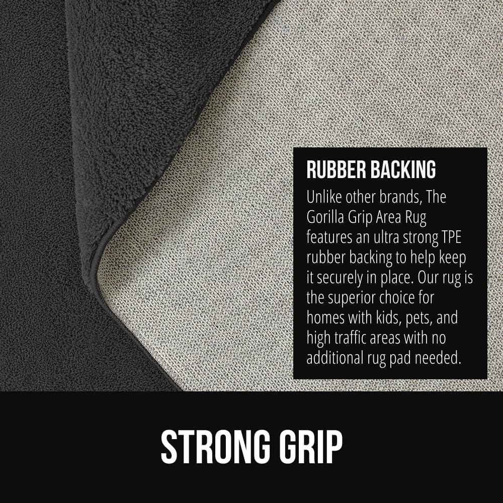 GORILLA GRIP Ultra Soft Washable Area Rug, 5x7, Stain and Slip Resistant Plush Thick Carpet for Bedroom Living Room, No Shed Floor Rugs, Pet Friendly, Dorm Essentials, Nursery Home Decor, Dark Gray